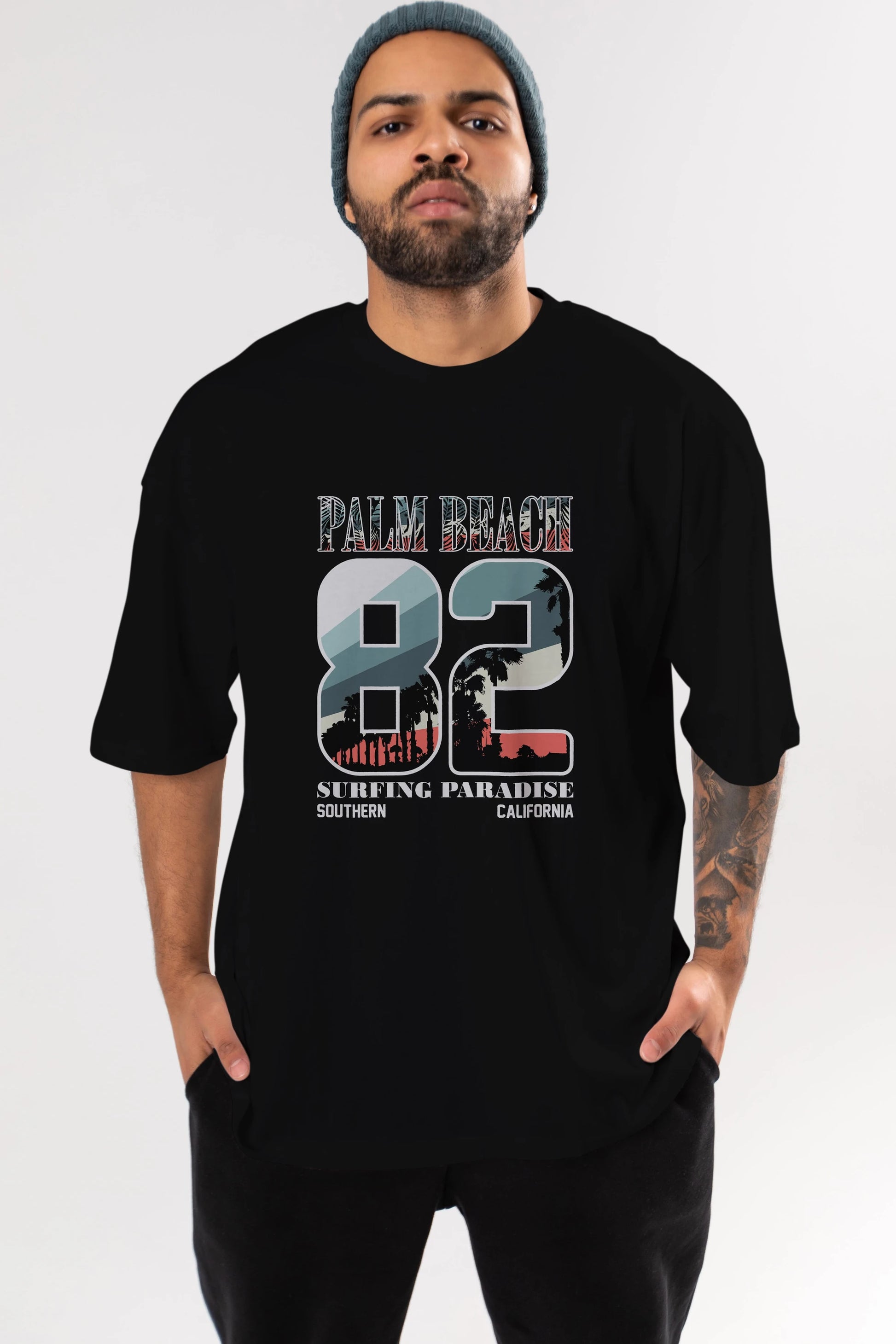 Palm Beach 82 Ön Baskılı Oversize t-shirt Erkek Kadın Unisex