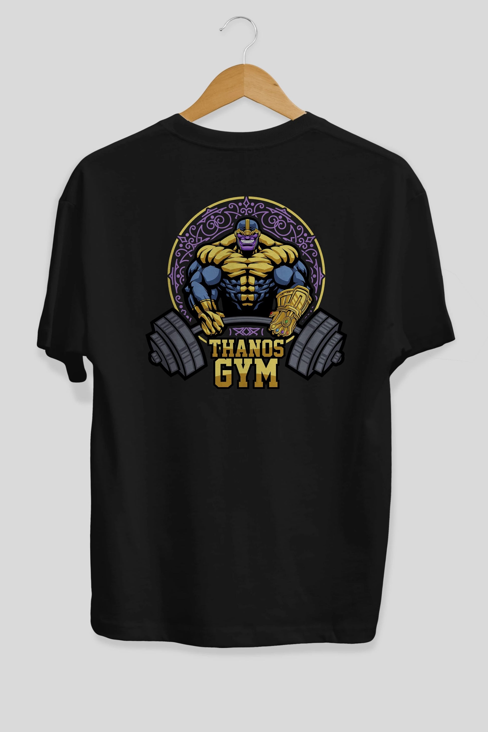 Thanos GYM Arka Baskılı Oversize t-shirt Erkek Kadın Unisex %100 Pamuk Bisiklet Yaka tişort
