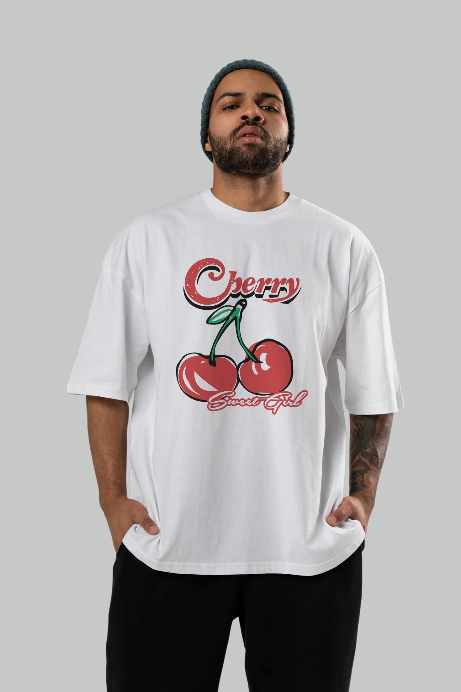 Cherry Cherries 8 Ön Baskılı Oversize t-shirt Erkek Kadın Pamuk Bisiklet Yaka tişort
