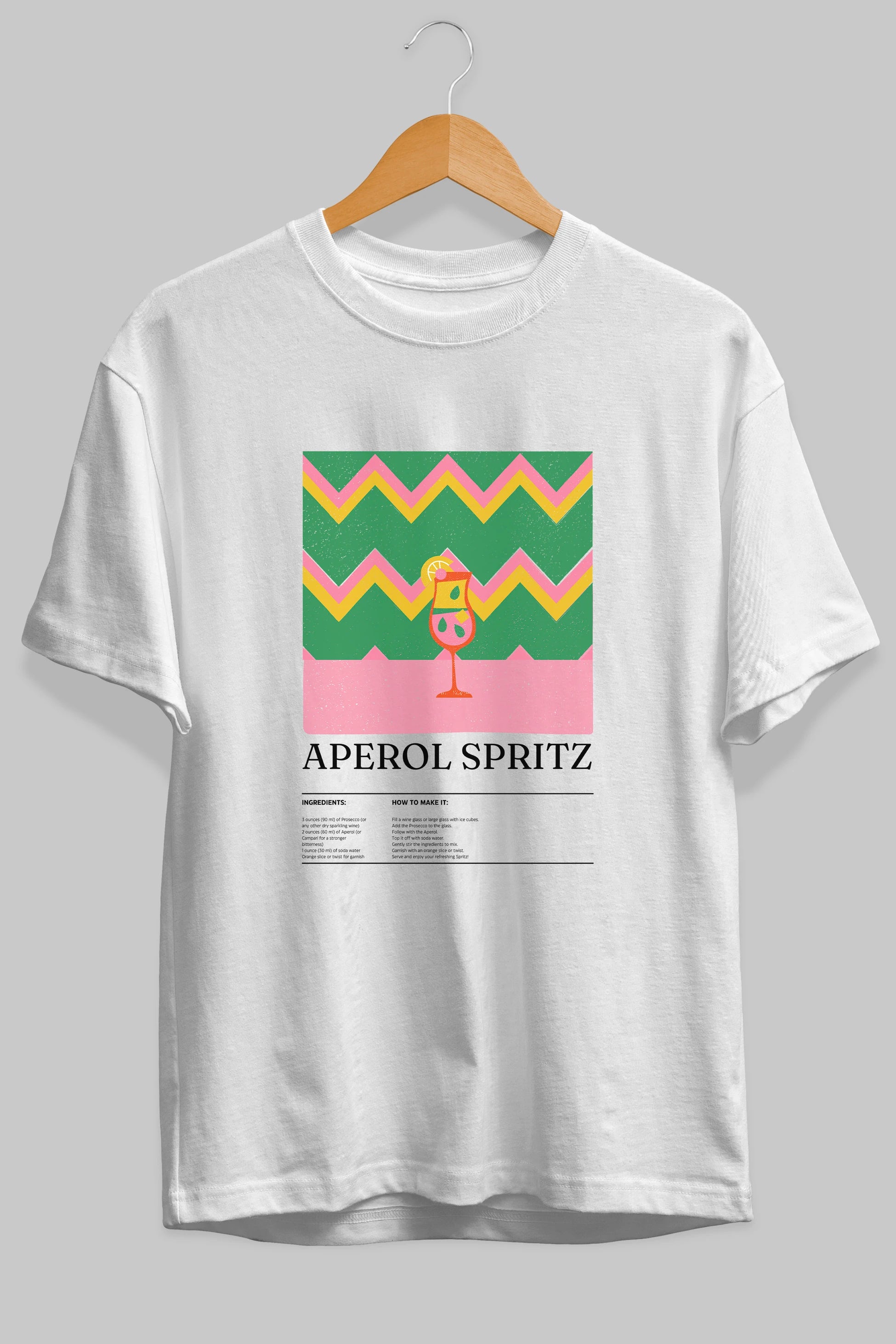 Aperol Spritz Kokteyl Ön Baskılı Oversize t-shirt Erkek Kadın %100 Pamuk Bisiklet Yaka tişort