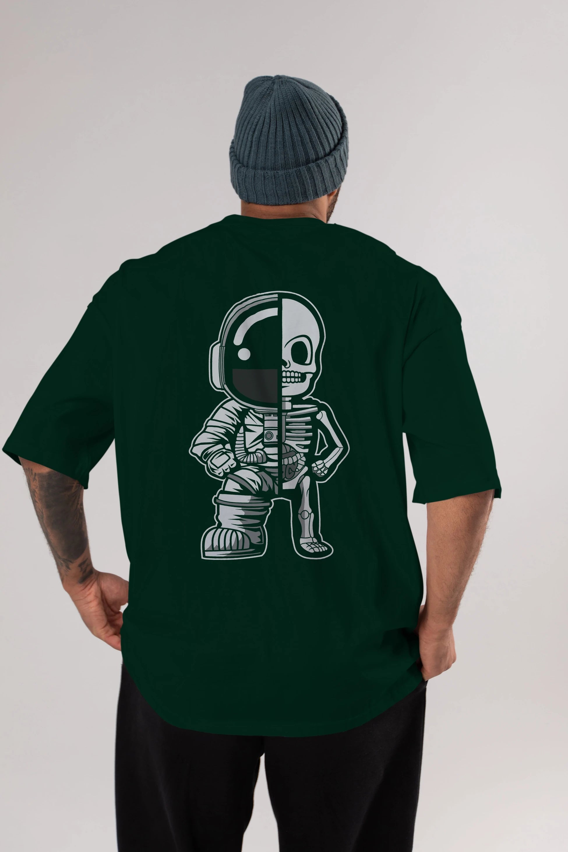 Astronaut Half Skeleton Arka Baskılı Oversize t-shirt Erkek Kadın Unisex