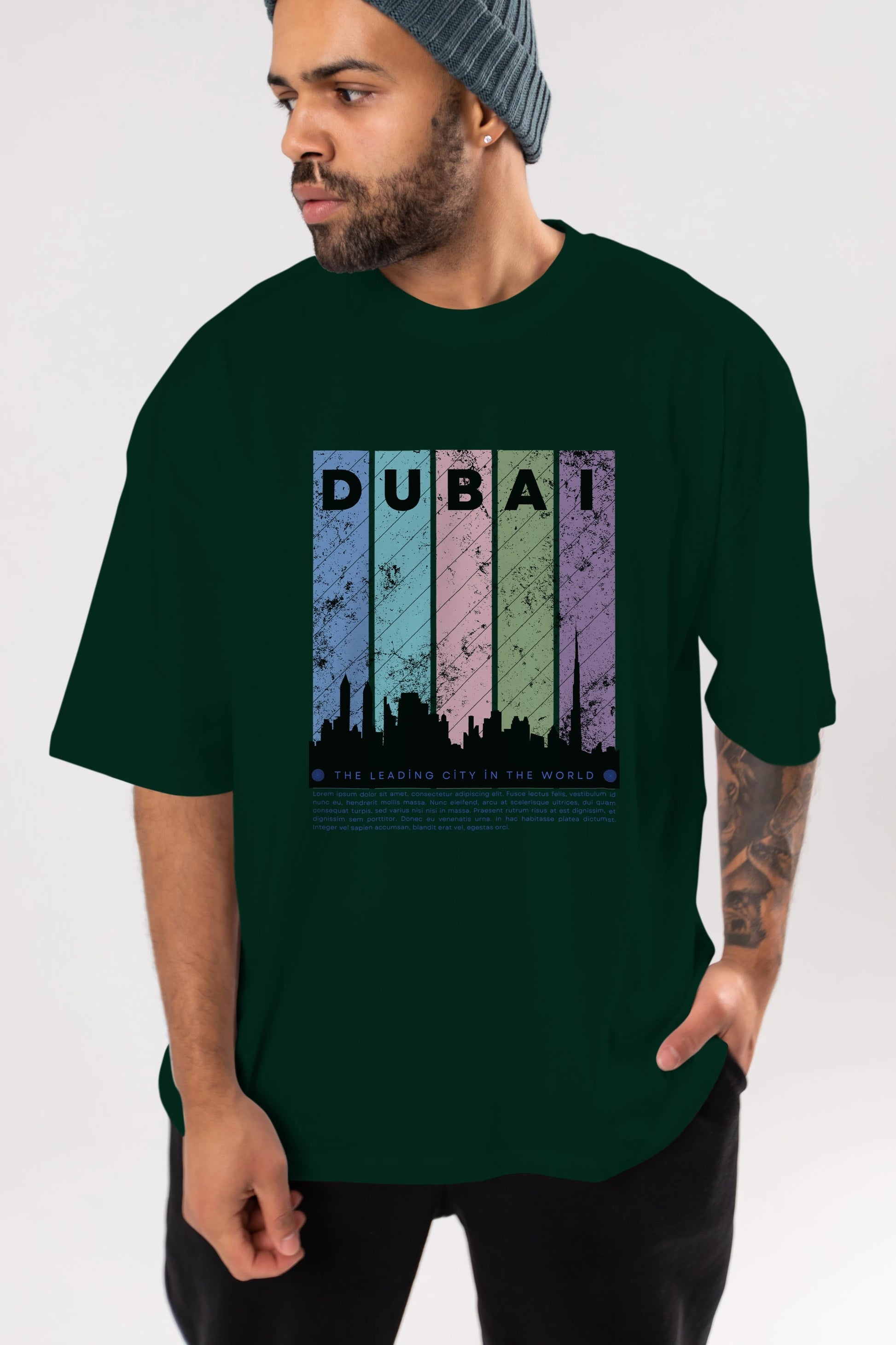 Dubai Yazılı Ön Baskılı Oversize t-shirt Erkek Kadın Unisex
