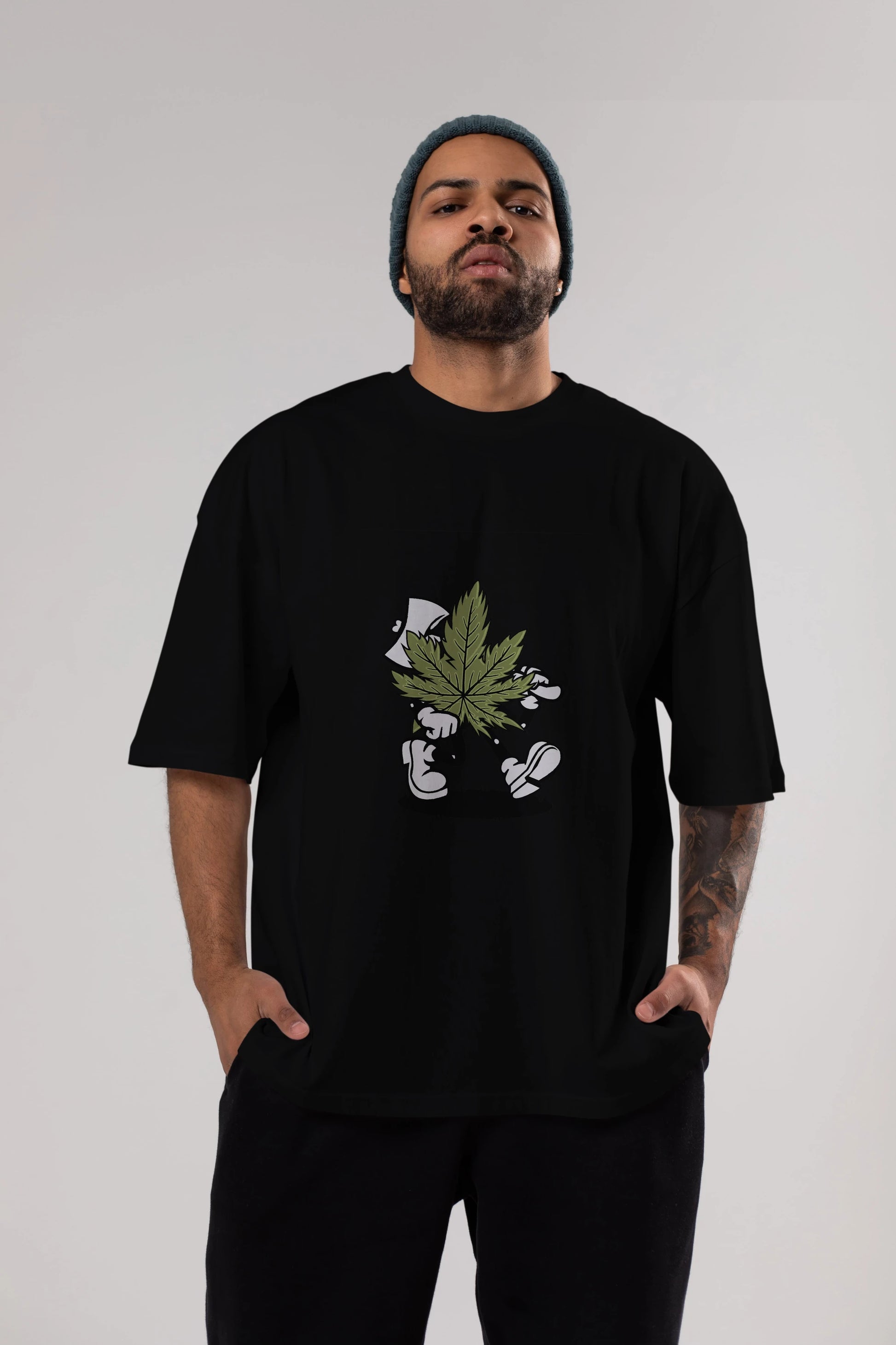 Weed Ön Baskılı Oversize t-shirt Erkek Kadın Unisex %100 Pamuk tişort