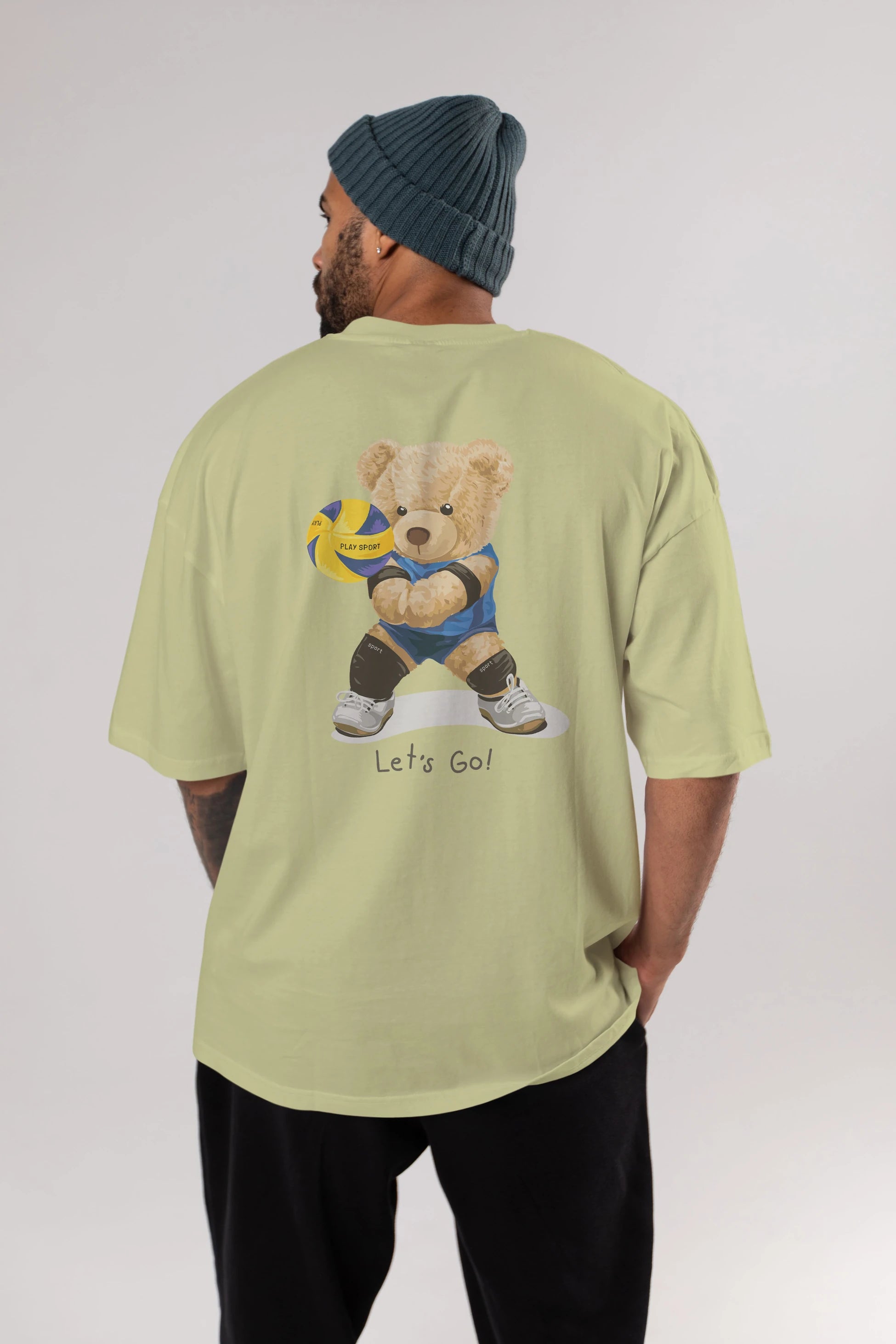 Teddy Bear Lets Go Arka Baskılı Oversize t-shirt Erkek Kadın Unisex %100 Pamuk