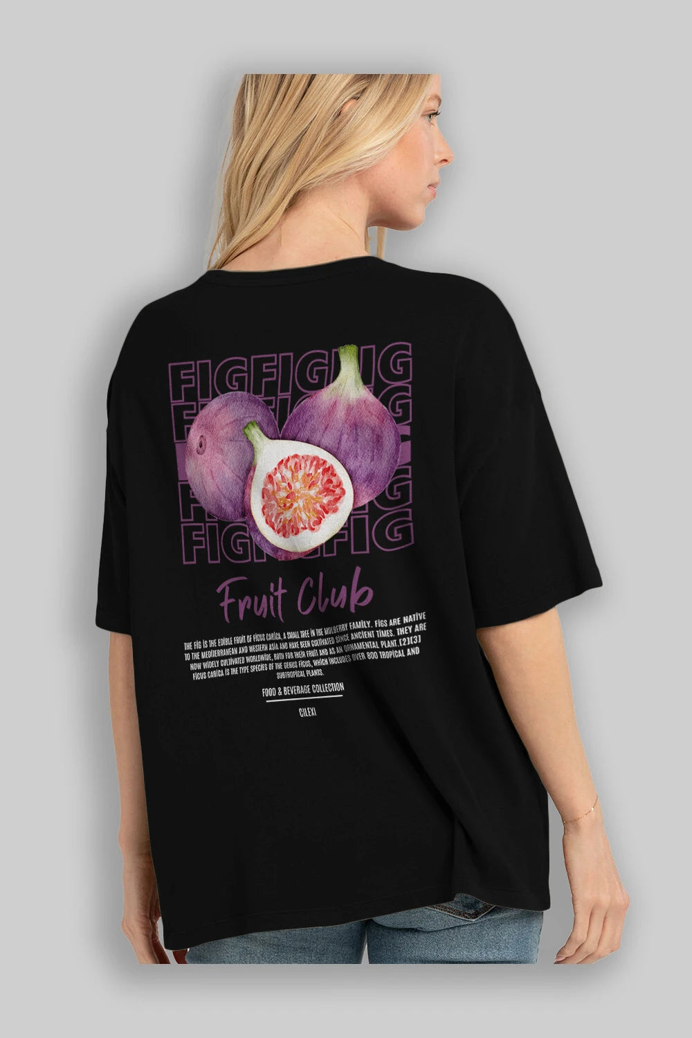 Fig Arka Baskılı Oversize t-shirt Erkek Kadın Pamuk Bisiklet Yaka tişort