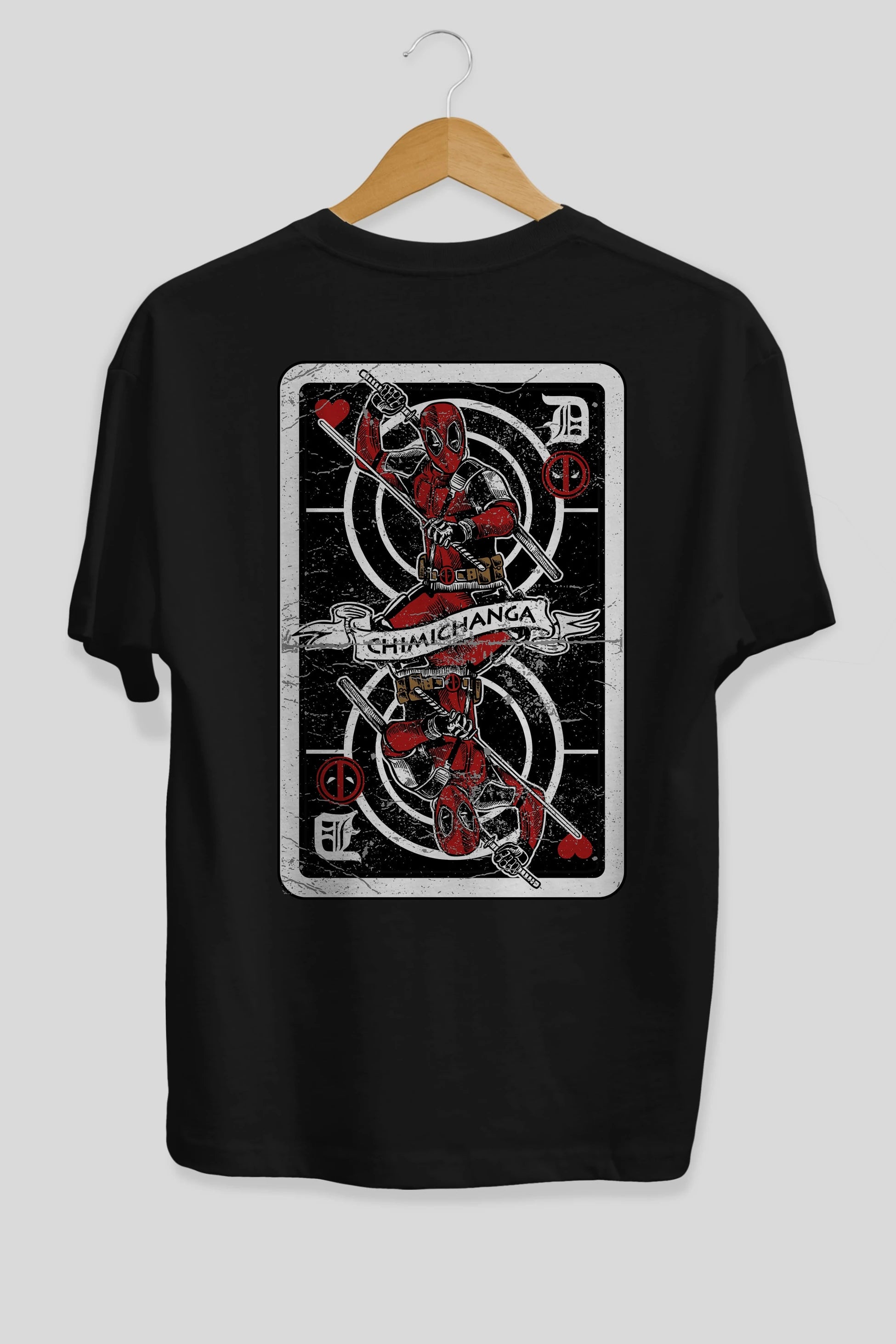 Deadpool Card Arka Baskılı Oversize t-shirt Erkek Kadın Unisex %100 Pamuk