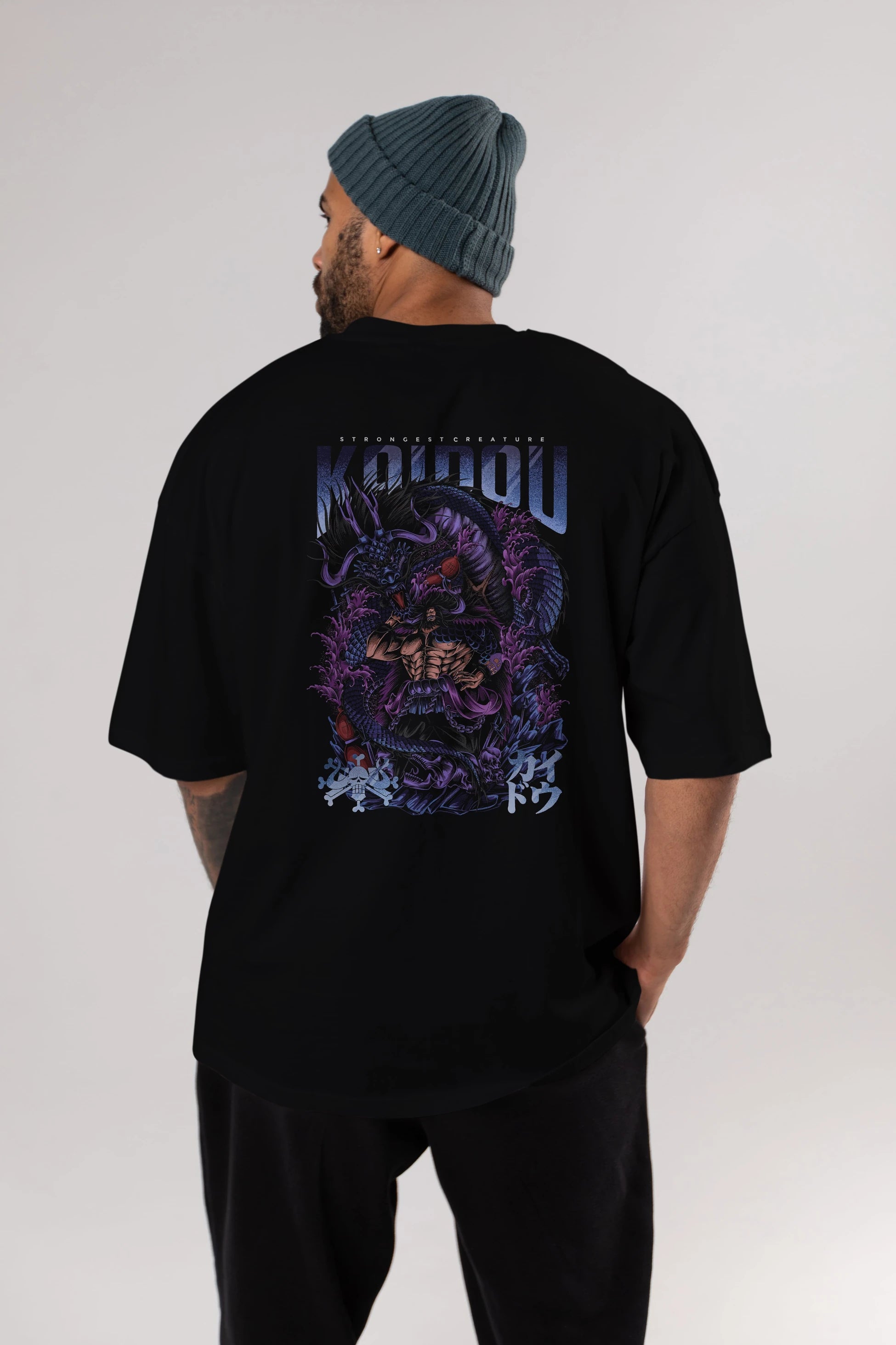 KAIDOU ONE PIECE Anime Arka Baskılı Oversize t-shirt Erkek Kadın Unisex