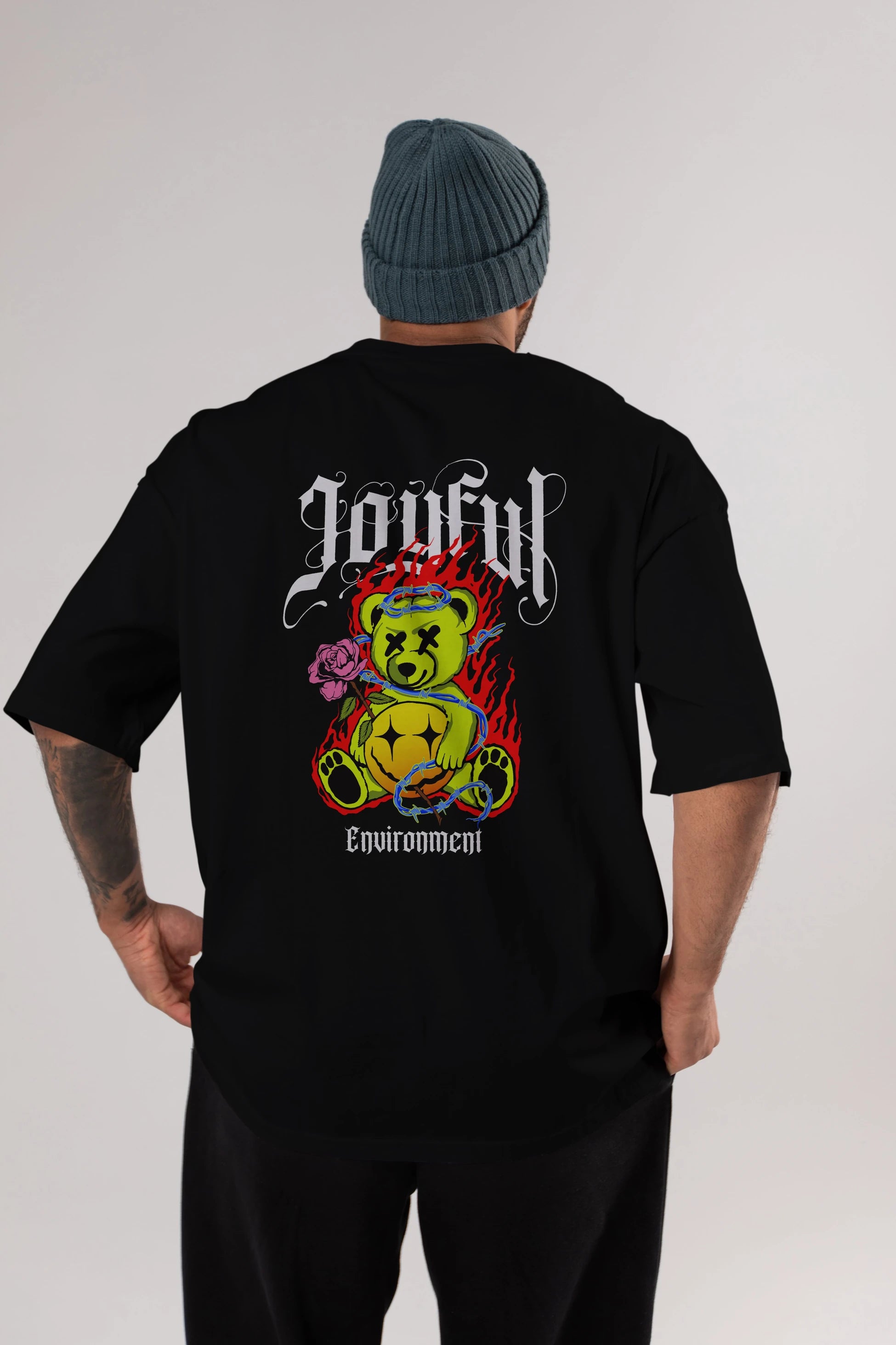 Joyful Bear Arka Baskılı Oversize t-shirt Erkek Kadın Unisex