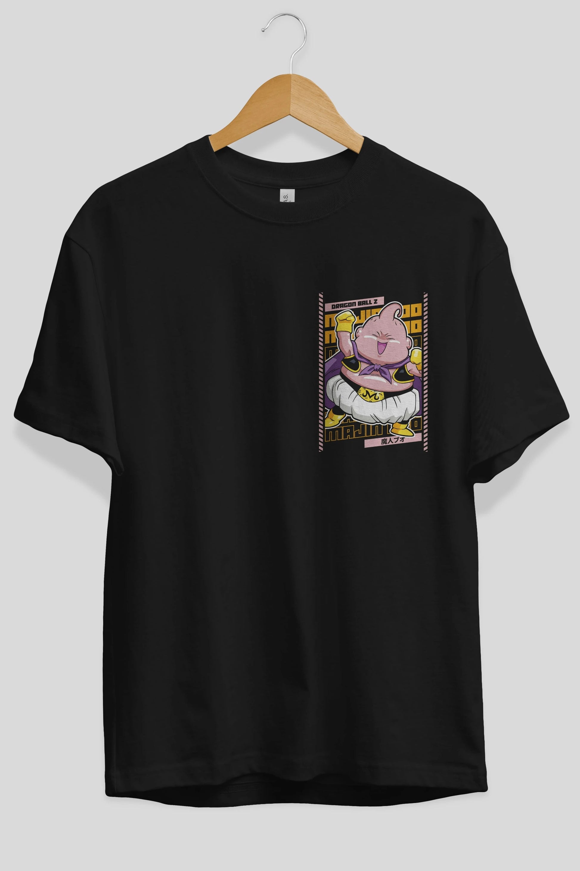 MAJIN BOO1 Ön Sol Baskılı Oversize t-shirt Erkek Kadın Unisex %100 Pamuk Bisiklet Yaka tişort