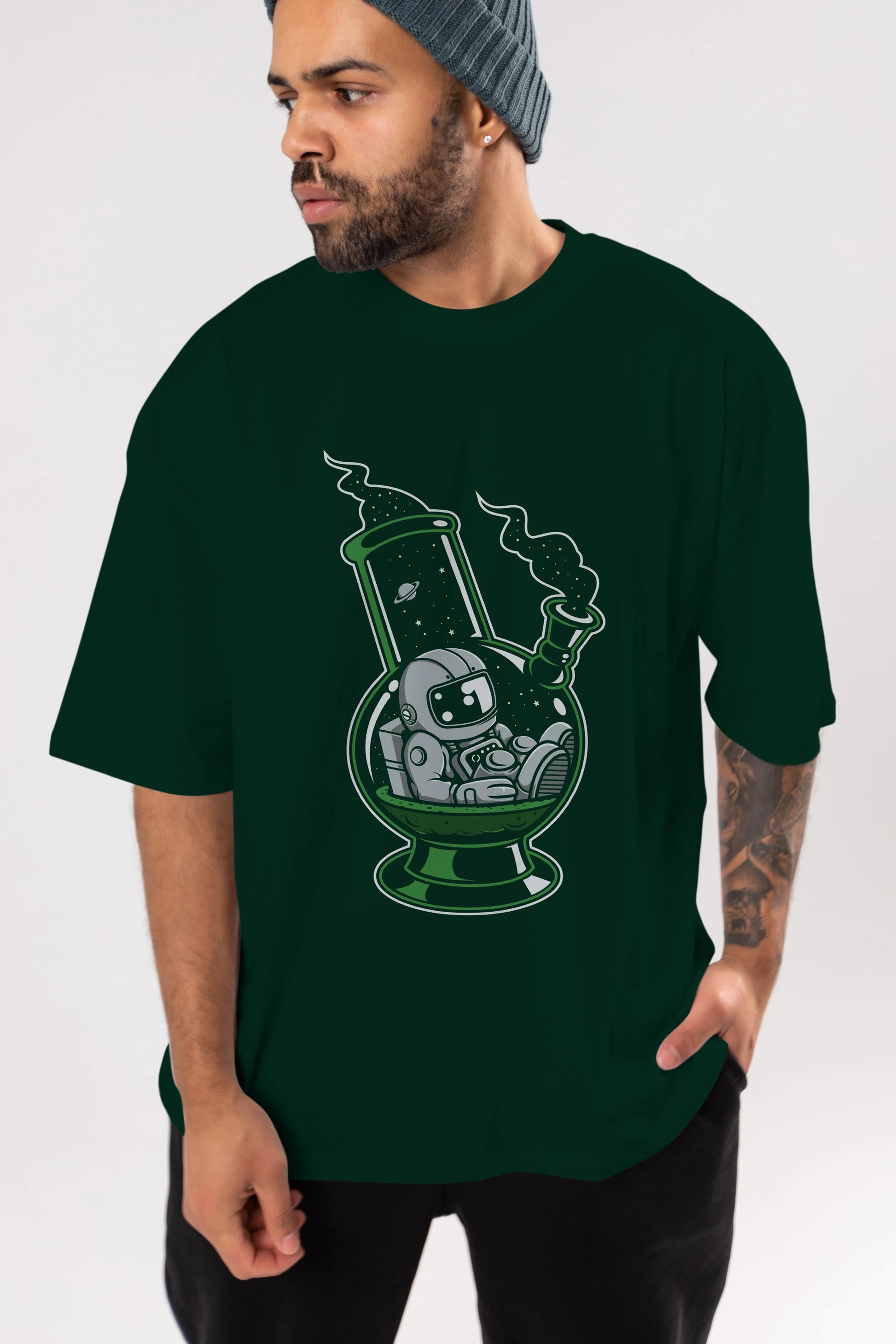 Astronaut Bong Ön Baskılı Oversize t-shirt Erkek Kadın Unisex