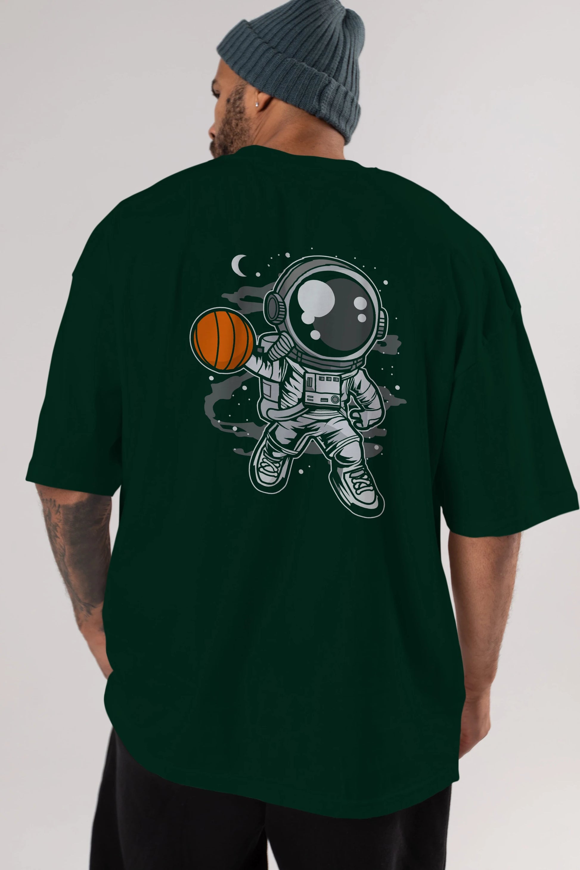 Astronaut Basketball Arka Baskılı Oversize t-shirt Erkek Kadın Unisex