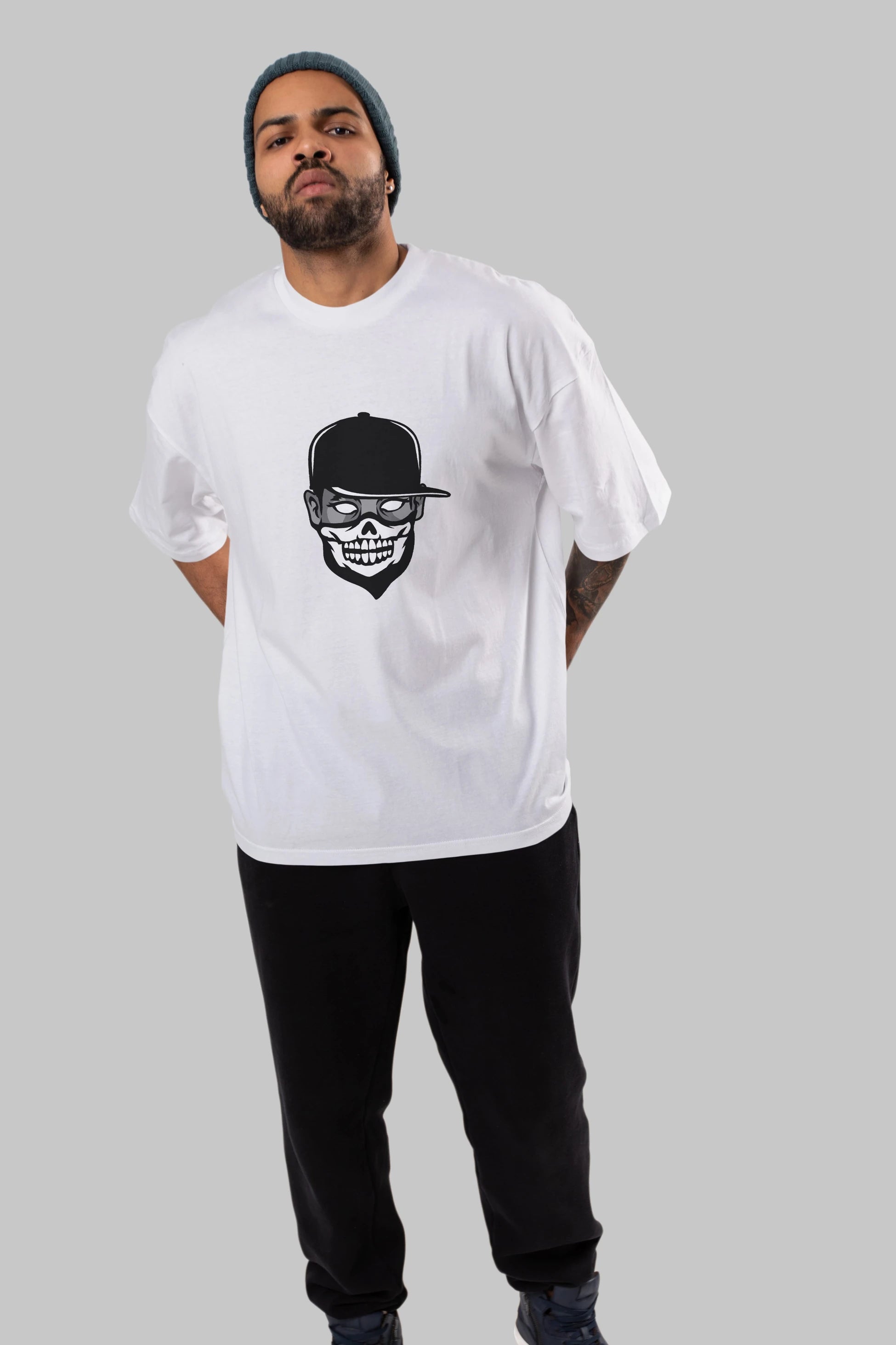 Skull Mask Ön Baskılı Oversize t-shirt Erkek Kadın Unisex %100 Pamuk tişort