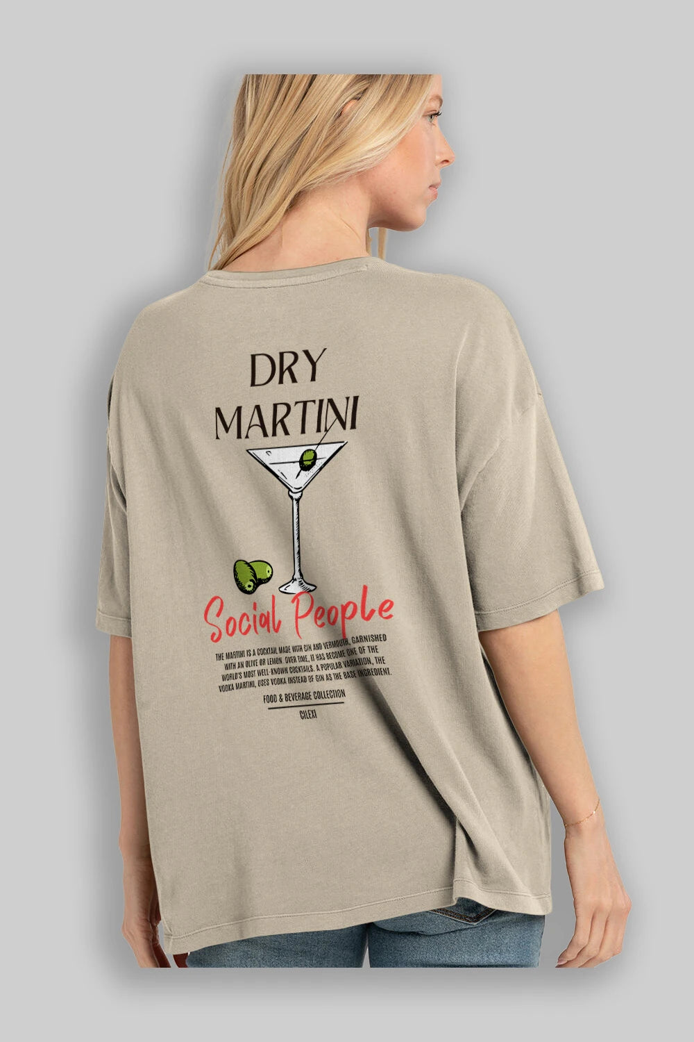Dry Martını Kokteyl Serisi Baskılı Oversize t-shirt Erkek Kadın Unisex %100 Pamuk Bisiklet Yaka tişort