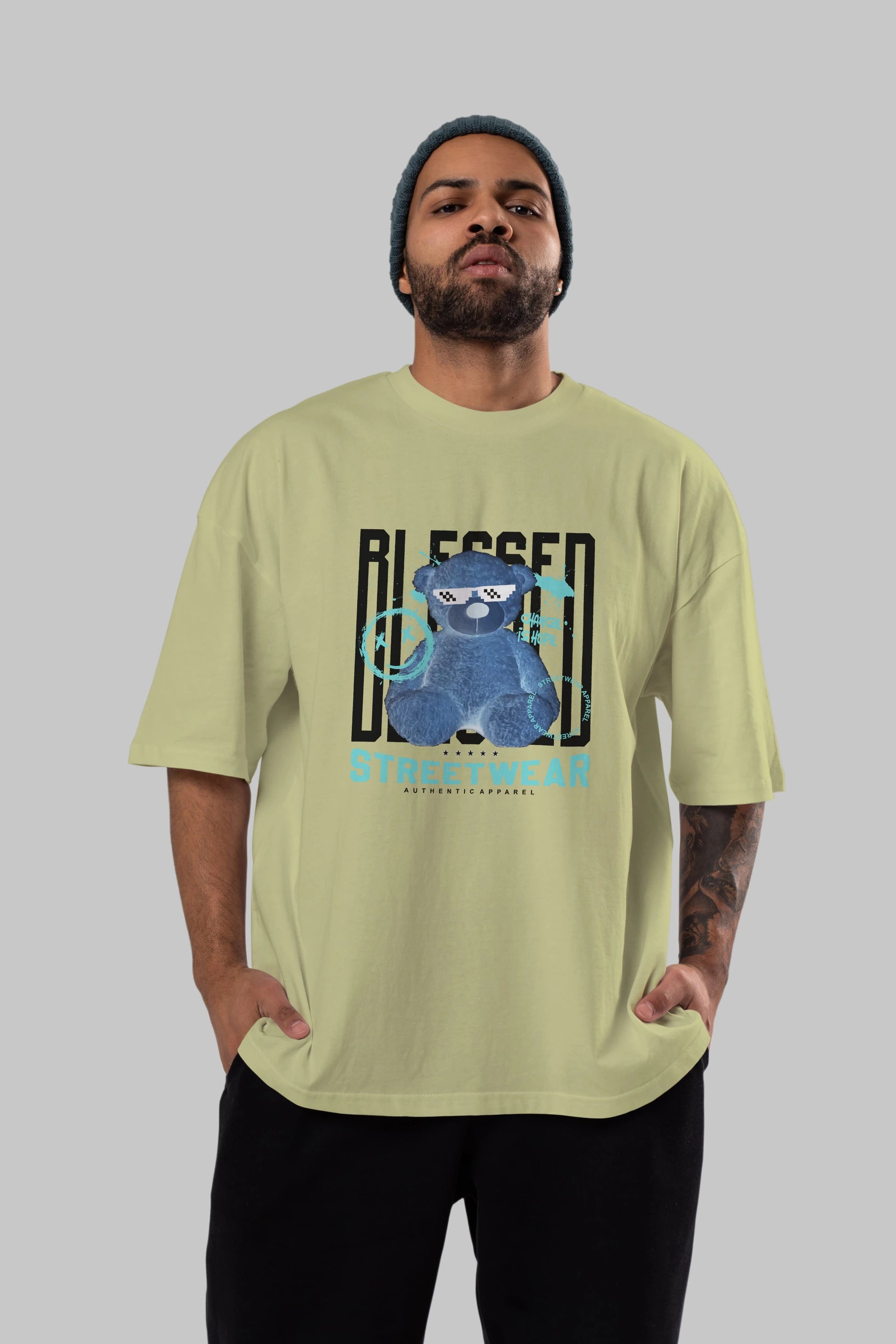 Blessed Bear Ön Baskılı Oversize t-shirt Erkek Kadın Unisex