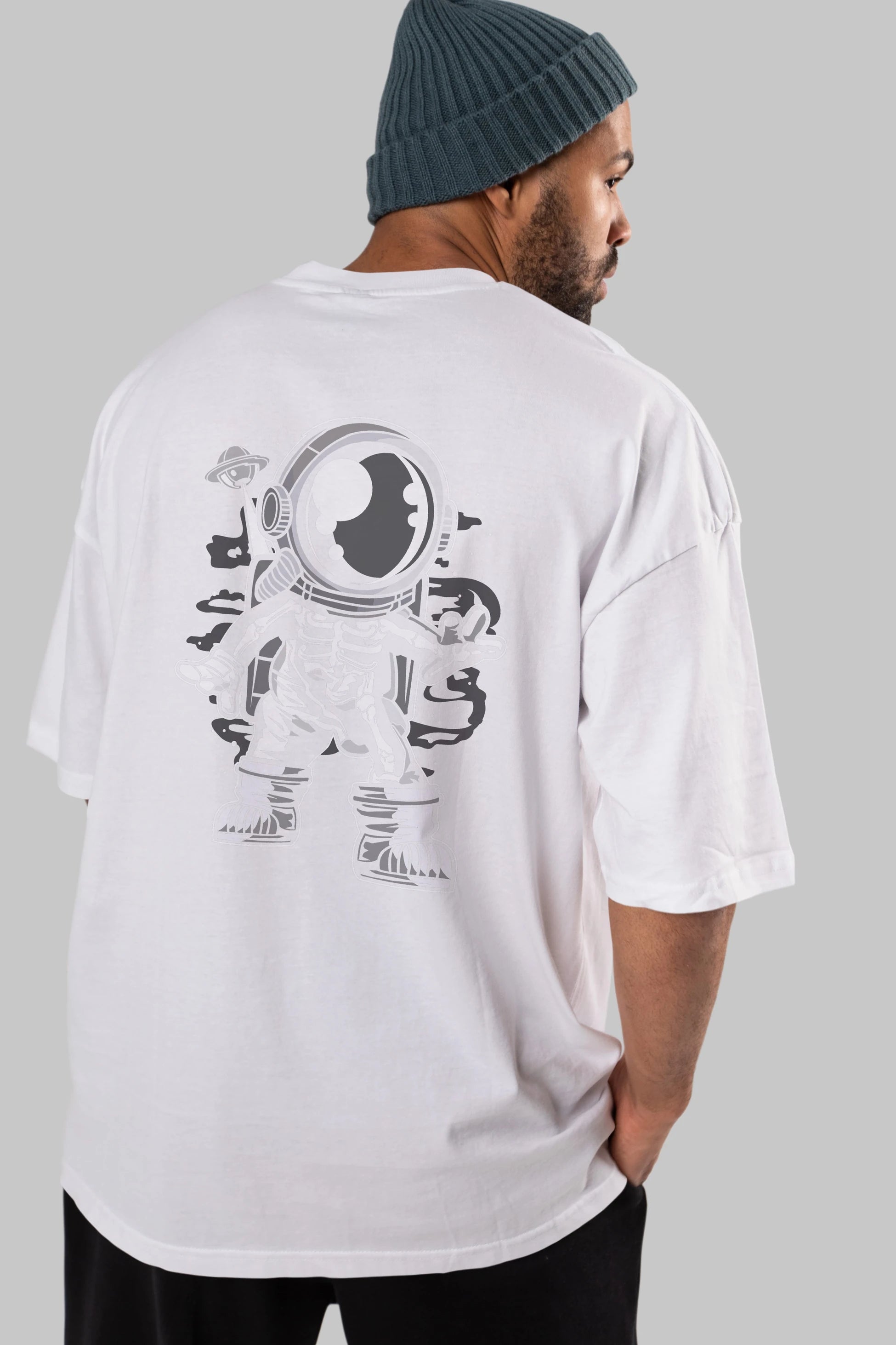 Space Skeleton Arka Baskılı Oversize t-shirt Erkek Kadın Unisex