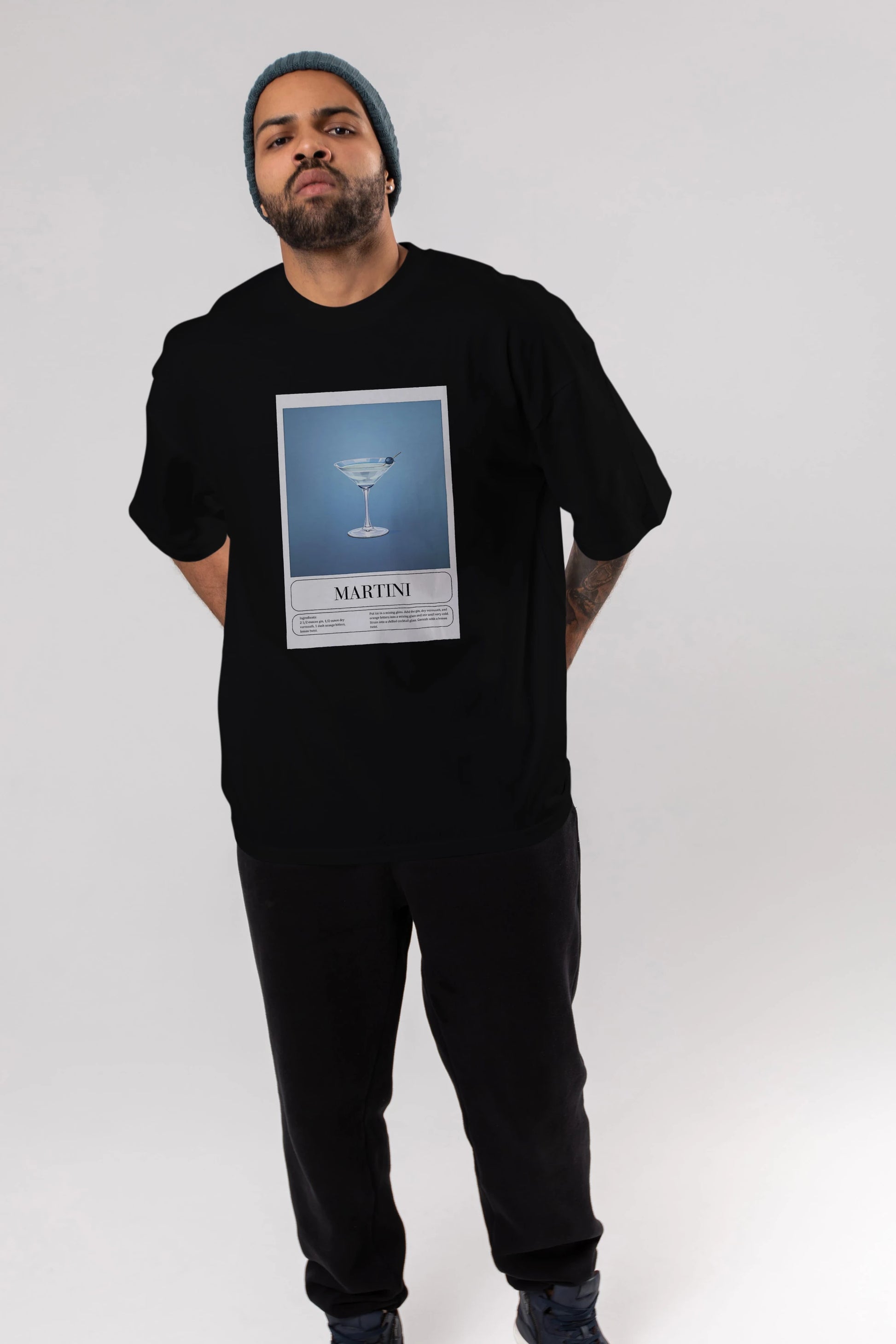 Martini Ön Baskılı Oversize t-shirt Erkek Kadın Unisex %100 Pamuk Bisiklet Yaka tişort