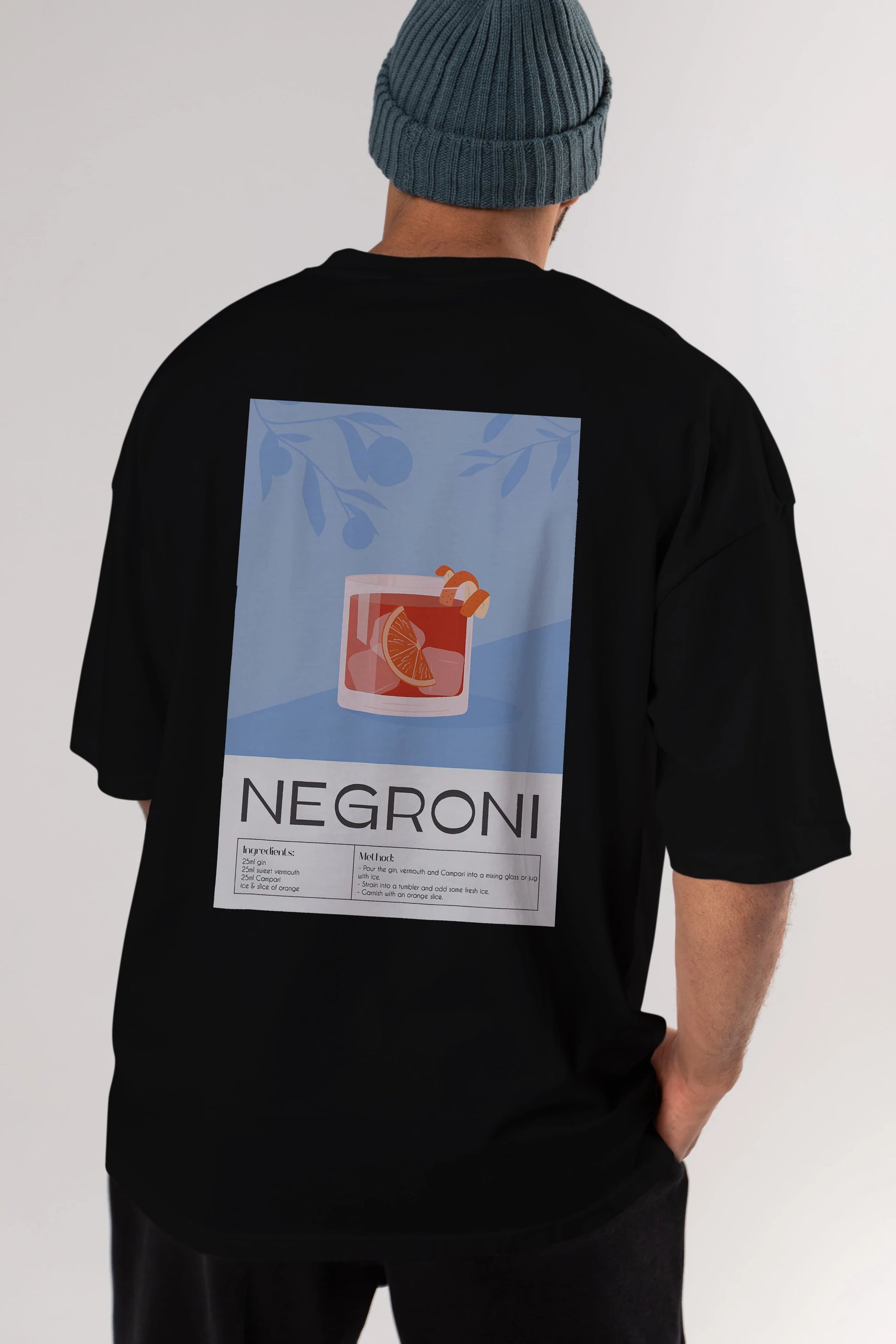 Negroni Arka Baskılı Oversize t-shirt Erkek Kadın Unisex %100 Pamuk Bisiklet Yaka tişort