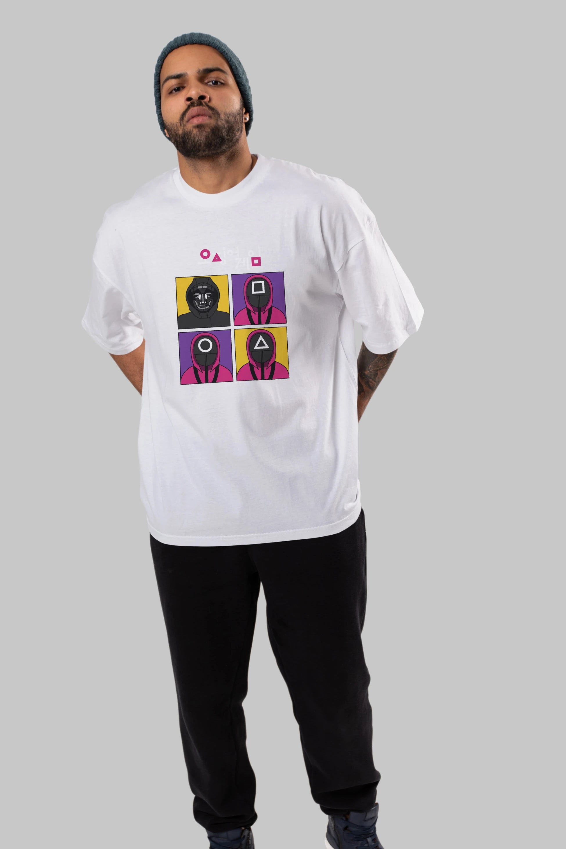 Squid Game (1) Ön Baskılı Oversize t-shirt Erkek Kadın Unisex %100 Pamuk Bisiklet Yaka tişort