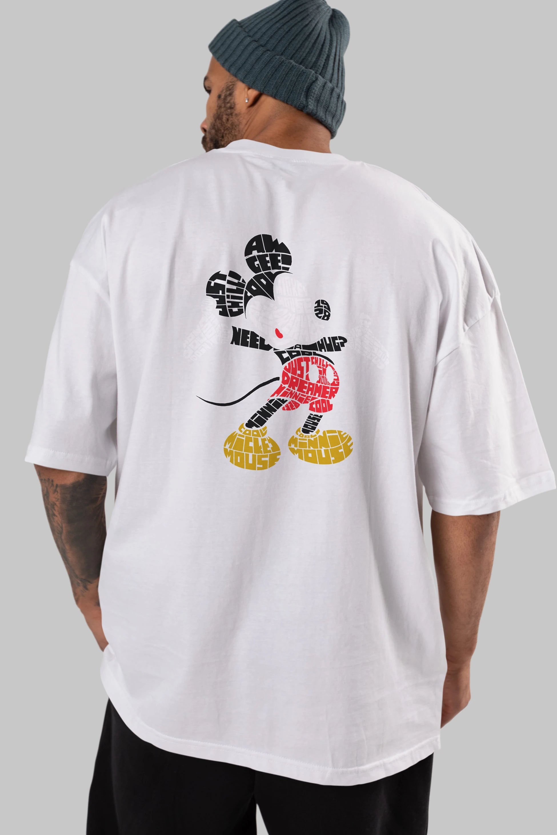 Mickey Arka Baskılı Oversize t-shirt %100 pamuk Erkek Kadın Unisex