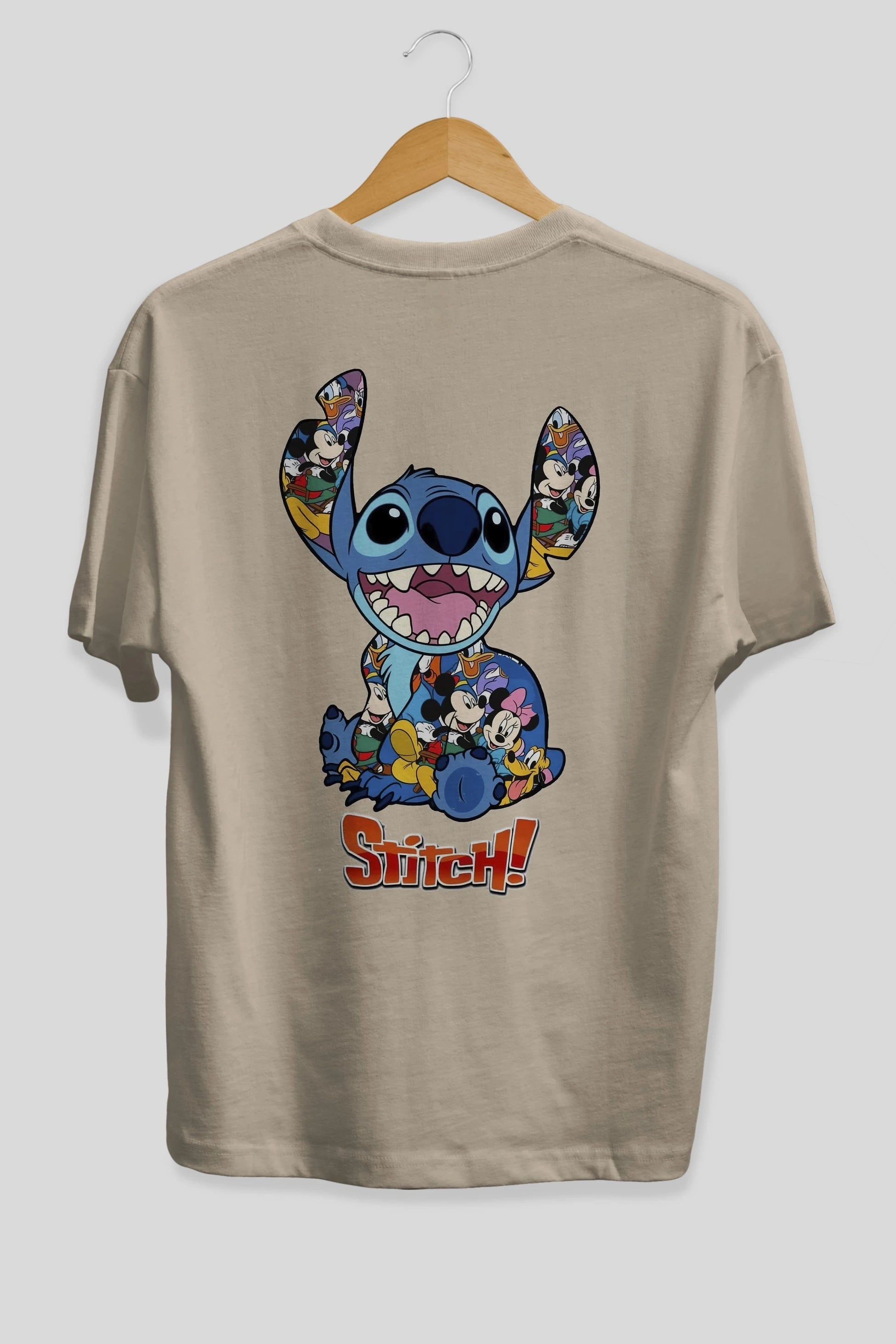 Stitch Arka Baskılı Oversize t-shirt Erkek Kadın Unisex %100 Pamuk Bisiklet Yaka tişort