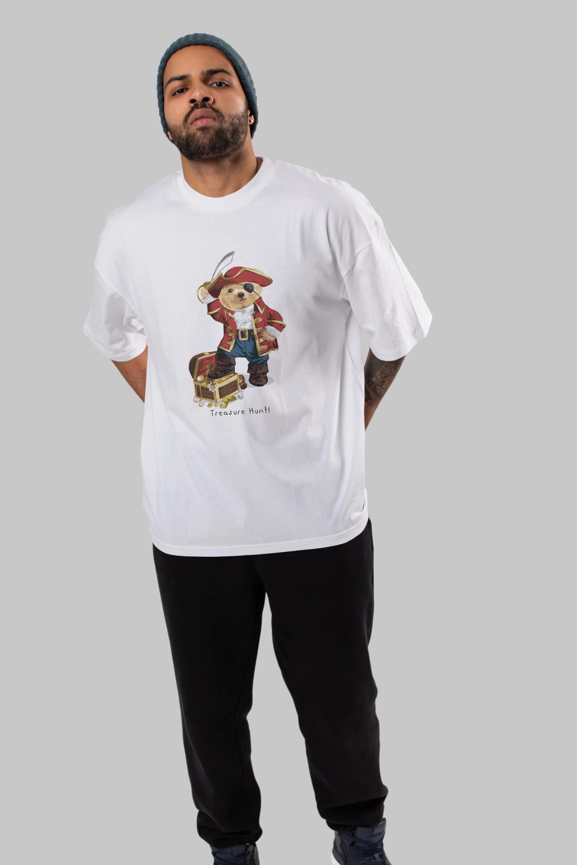 Teddy Bear Treasure Hunt Ön Baskılı Oversize t-shirt Erkek Kadın Unisex %100 Pamuk