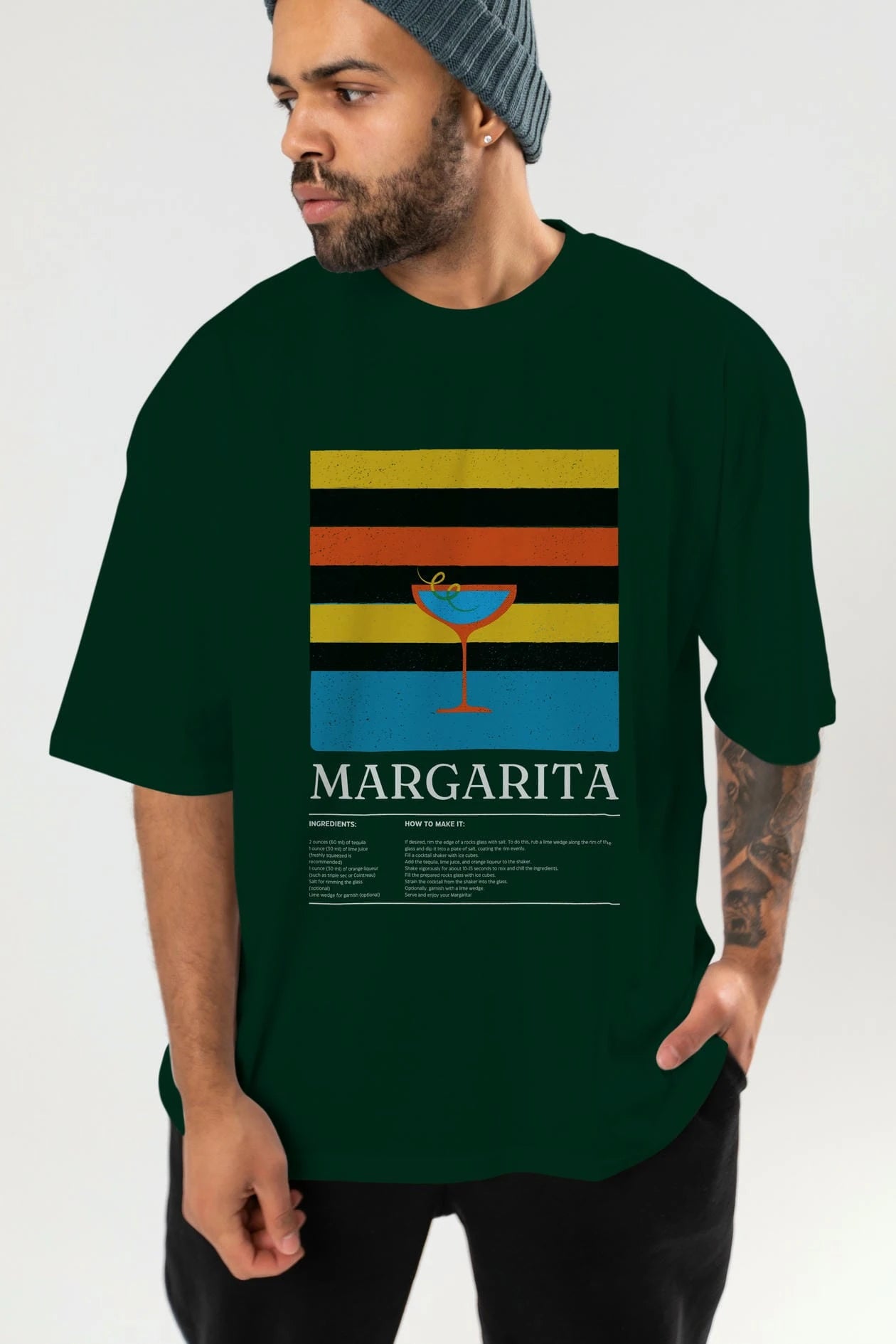 Margarita Kokteyl Ön Baskılı Oversize t-shirt Erkek Kadın %100 Pamuk Bisiklet Yaka tişort