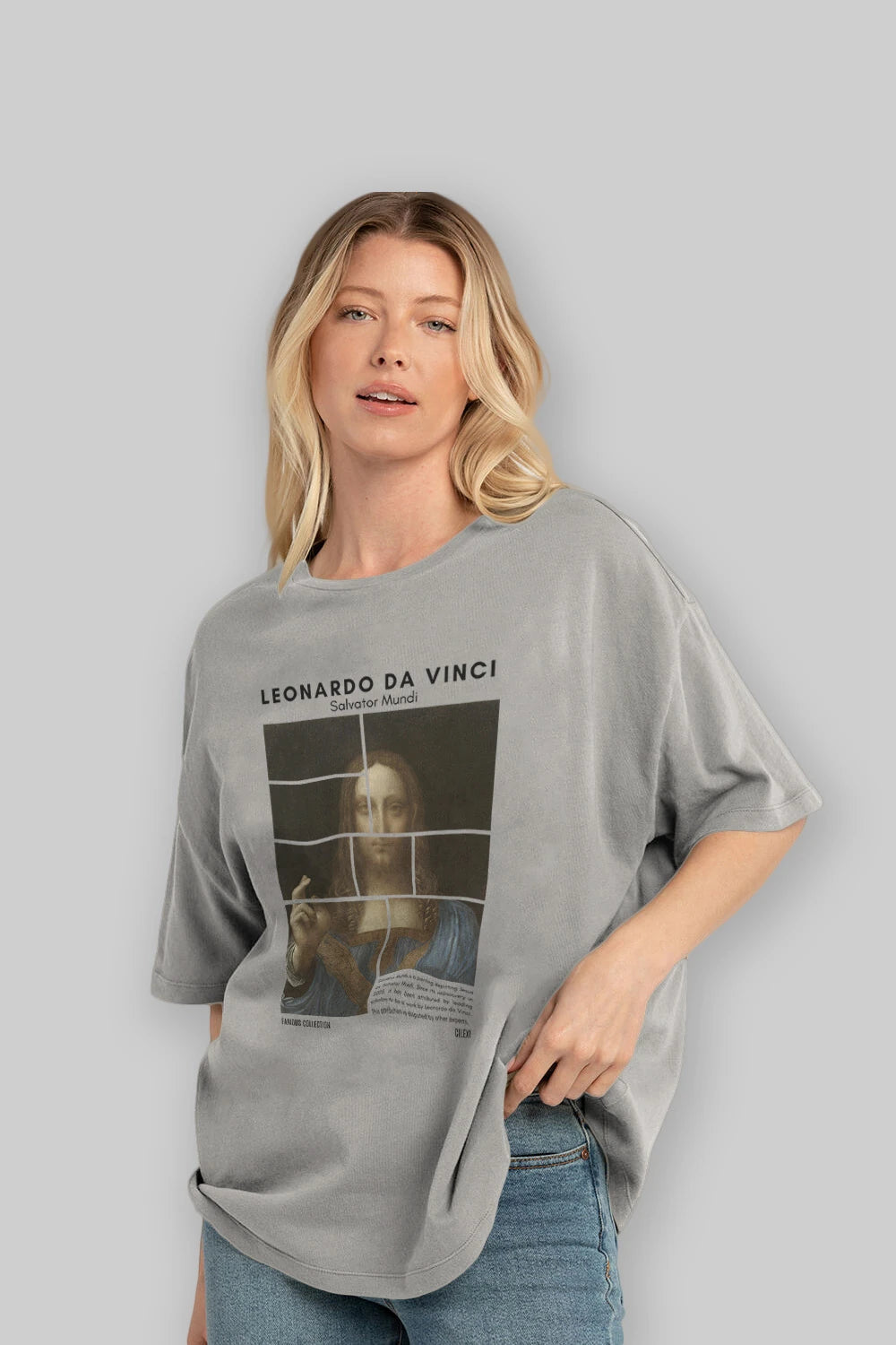 Salvador Mundi ön Baskılı Oversize t-shirt Erkek Kadın Bisiklet Yaka Pamuk tişort