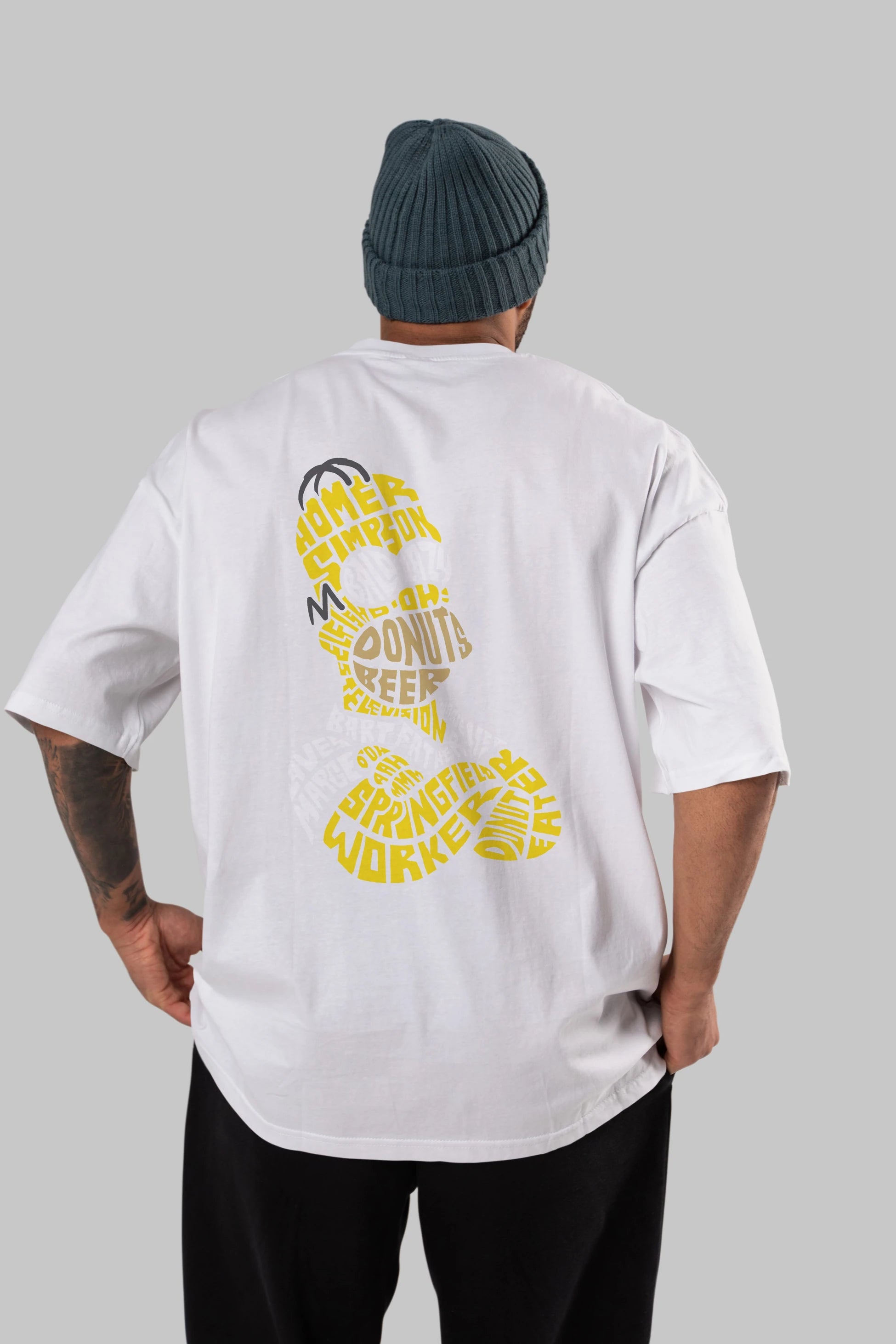 Homer Simpson Arka Baskılı Oversize t-shirt %100 pamuk Erkek Kadın Unisex
