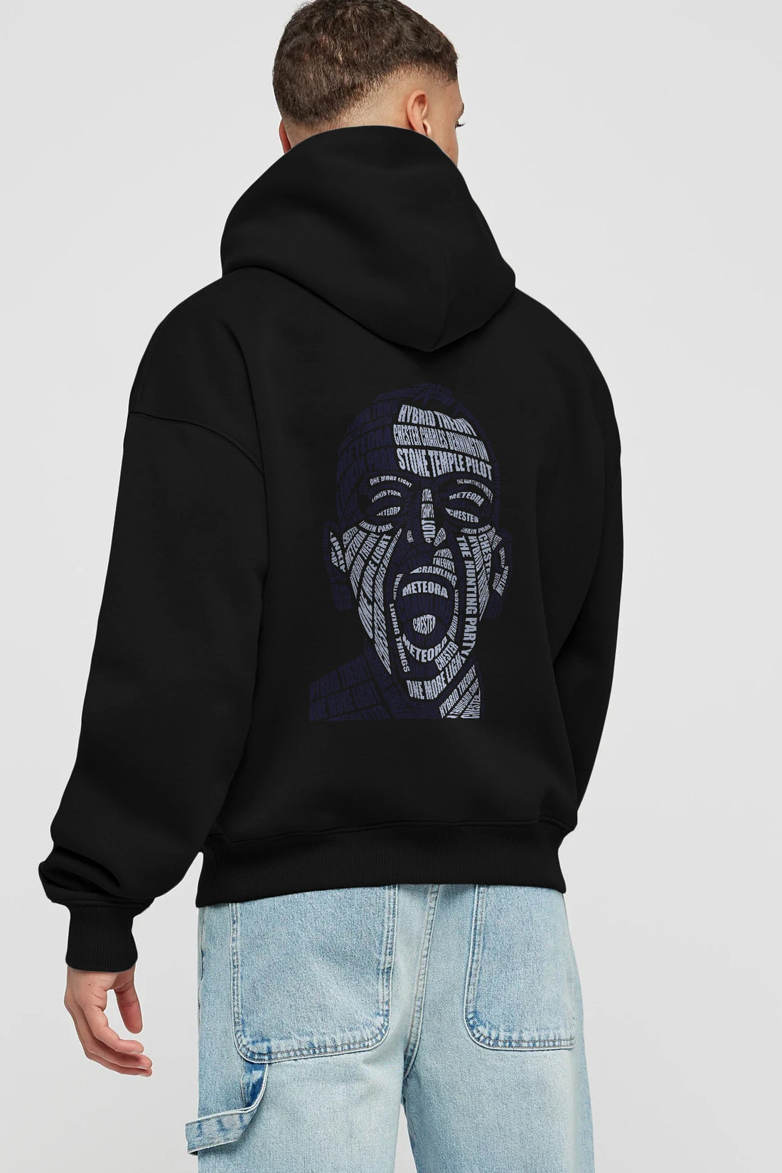 Chester Bennington Calligram Arka Baskılı Hoodie Oversize Kapüşonlu Sweatshirt Erkek Kadın Unisex