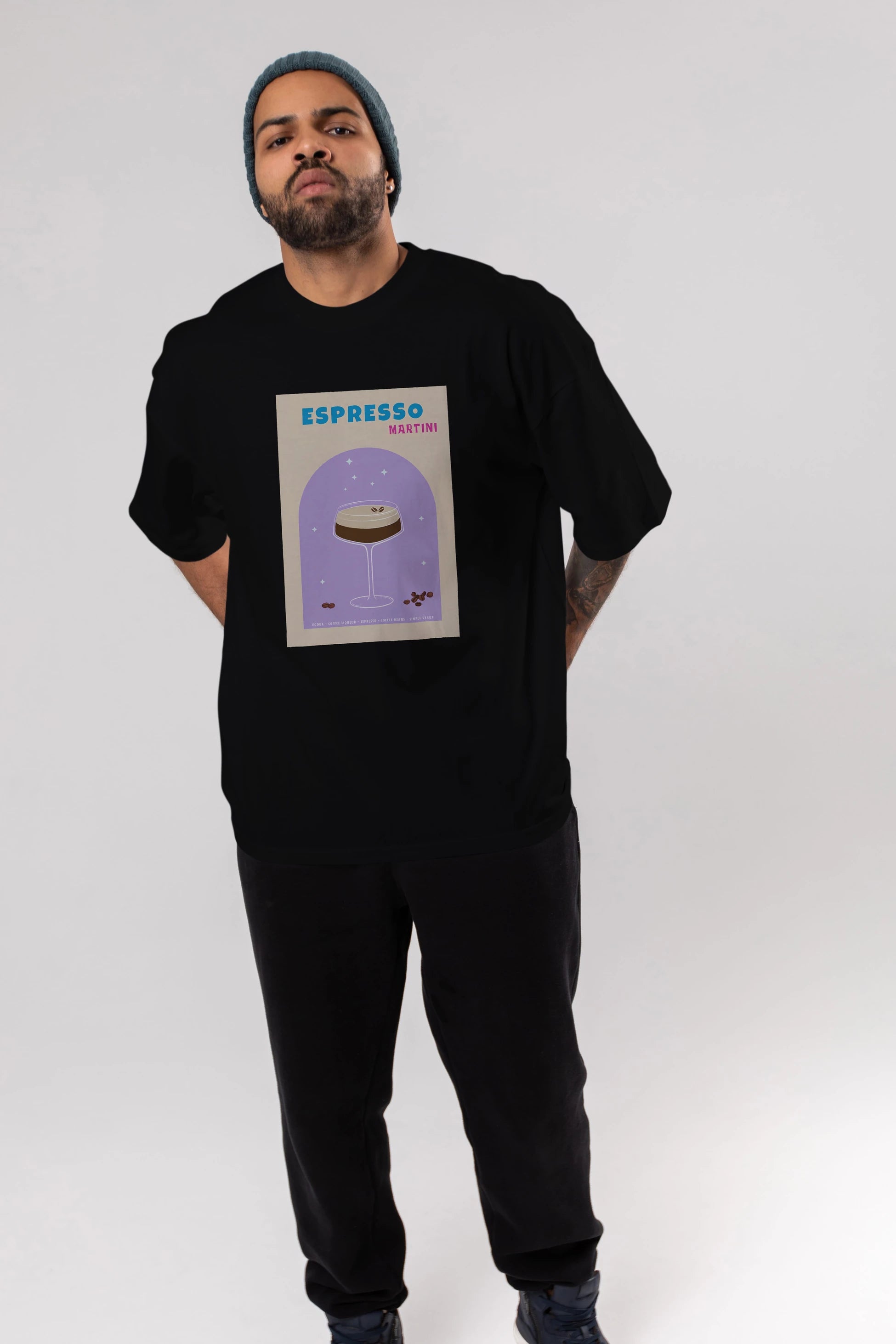 Espresso Martini 5 Ön Baskılı Oversize t-shirt Erkek Kadın Unisex %100 Pamuk Bisiklet Yaka tişort