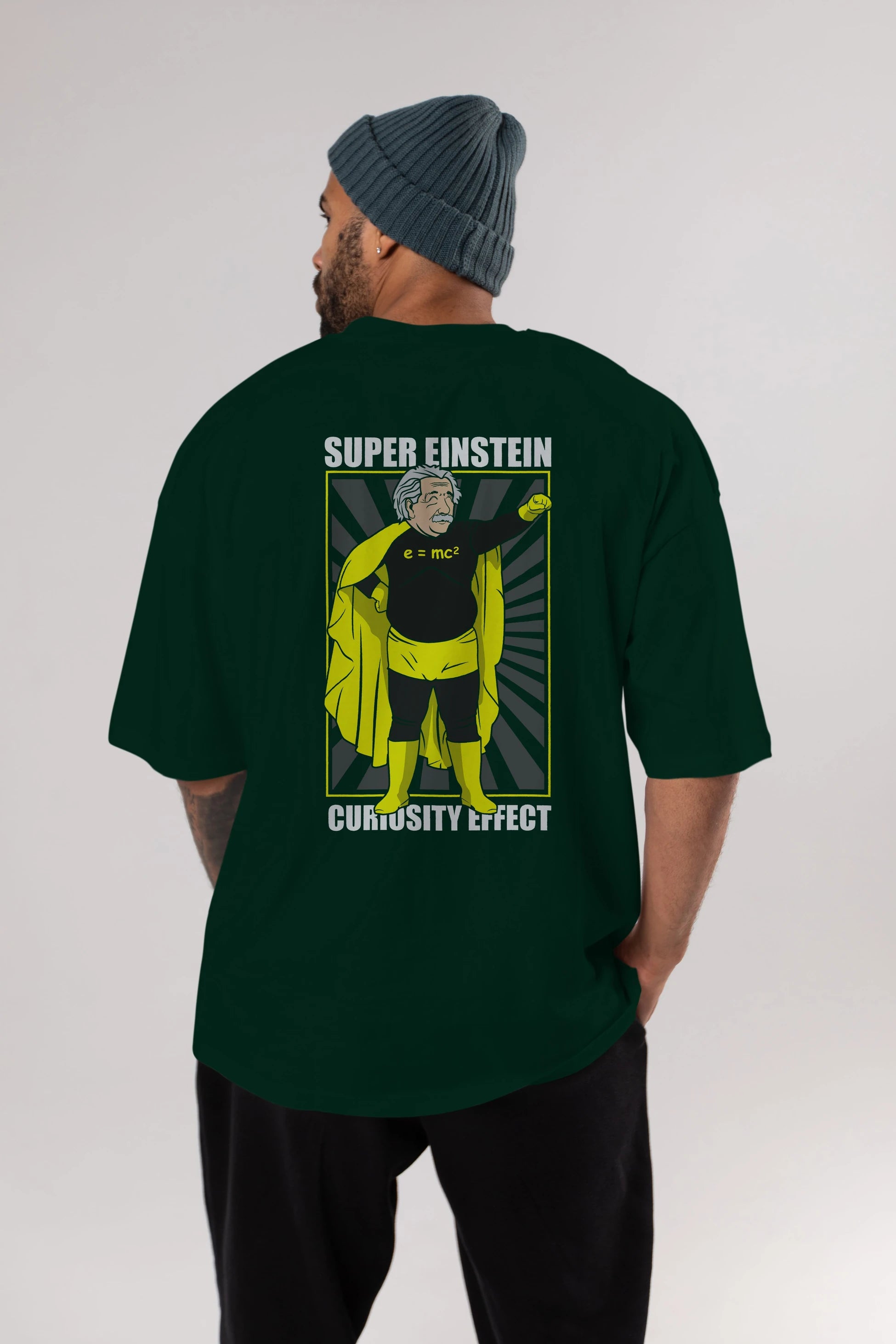 Super Einsten Arka Baskılı Oversize t-shirt Erkek Kadın Unisex %100 Pamuk tişort