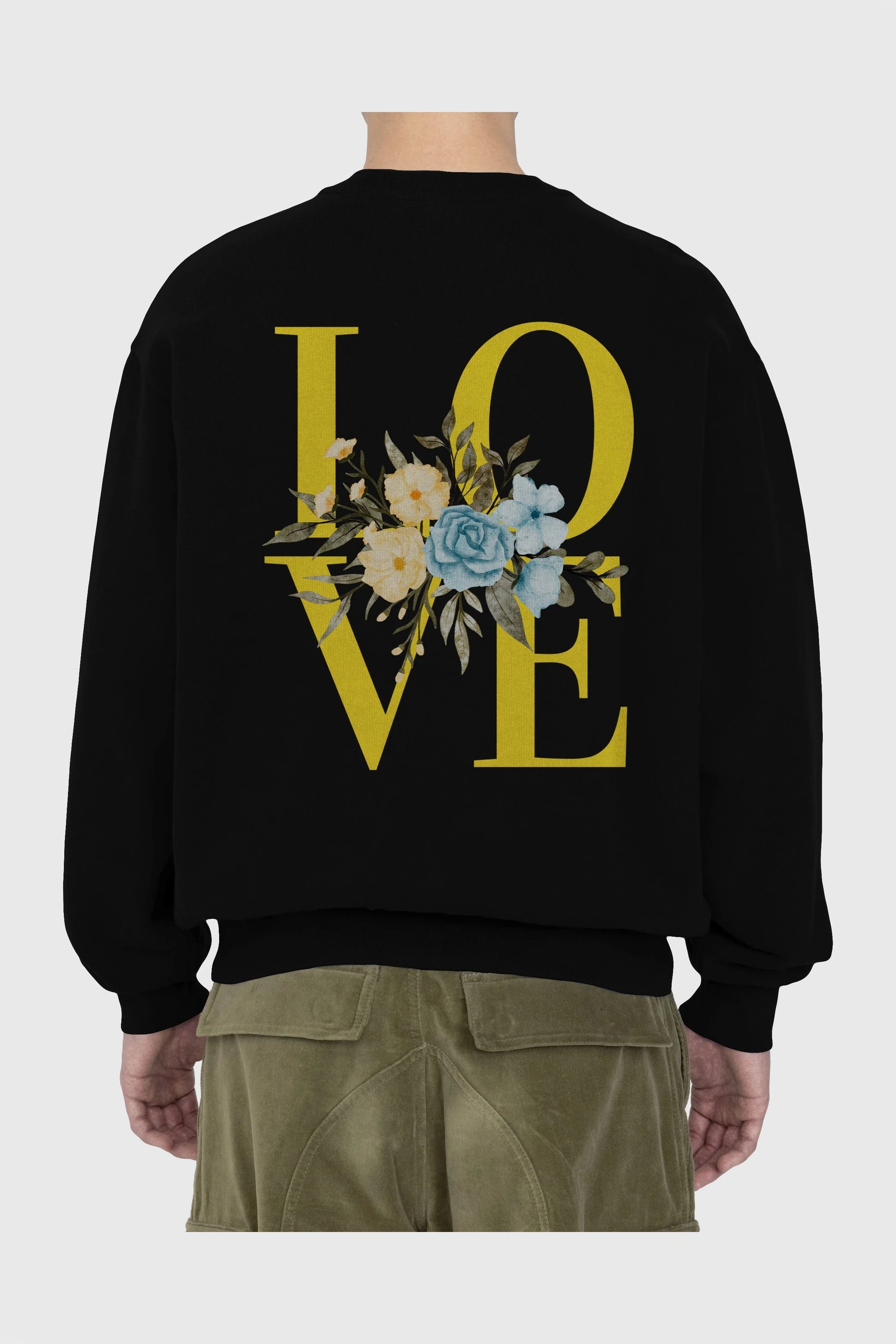Love Flower Arka Baskılı Oversize Sweatshirt Erkek Kadın Unisex