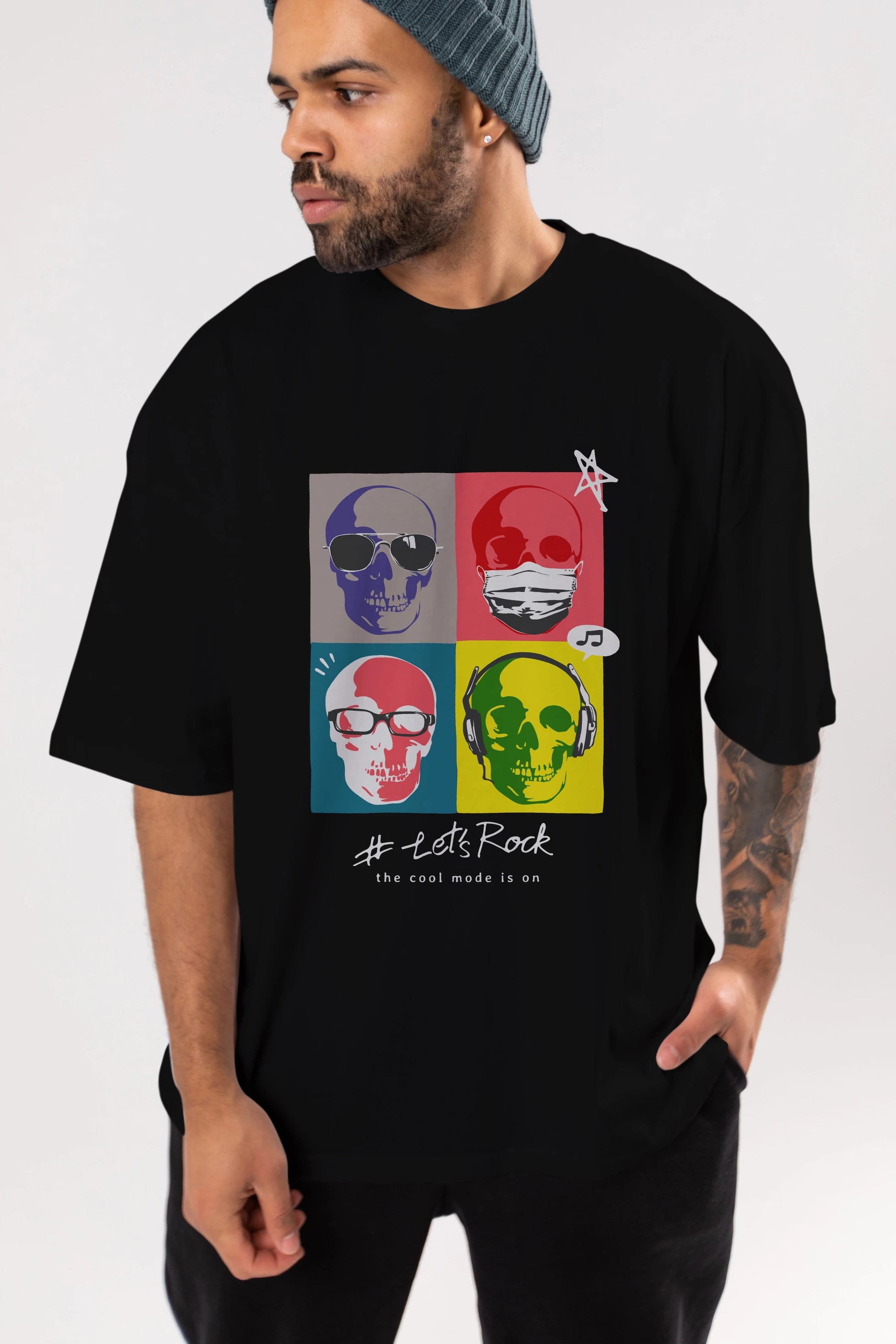 Lets Rock Ön Baskılı Oversize t-shirt Erkek Kadın Unisex