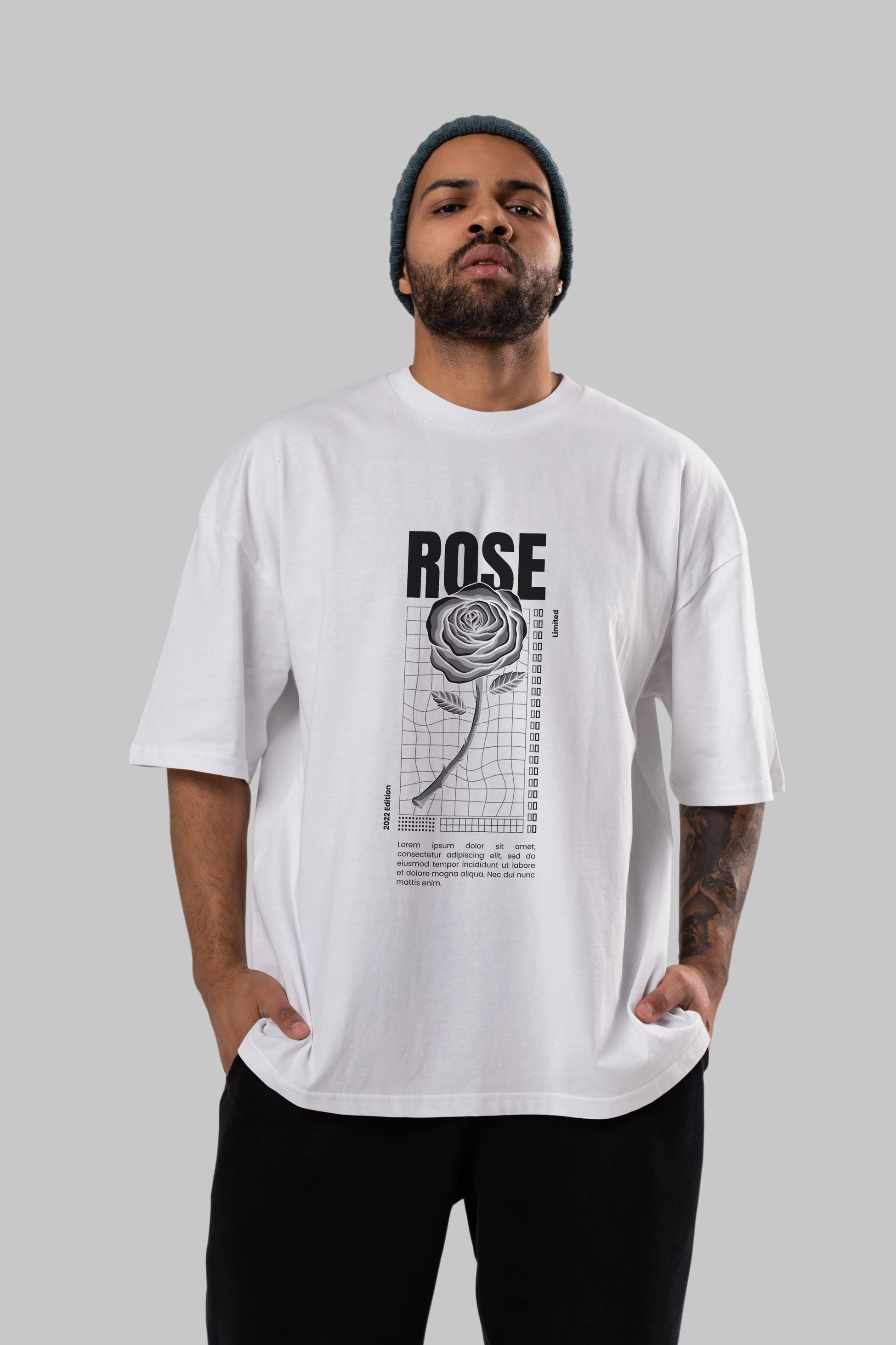 Rose Streetwear Ön Baskılı Oversize t-shirt Erkek Kadın Unisex
