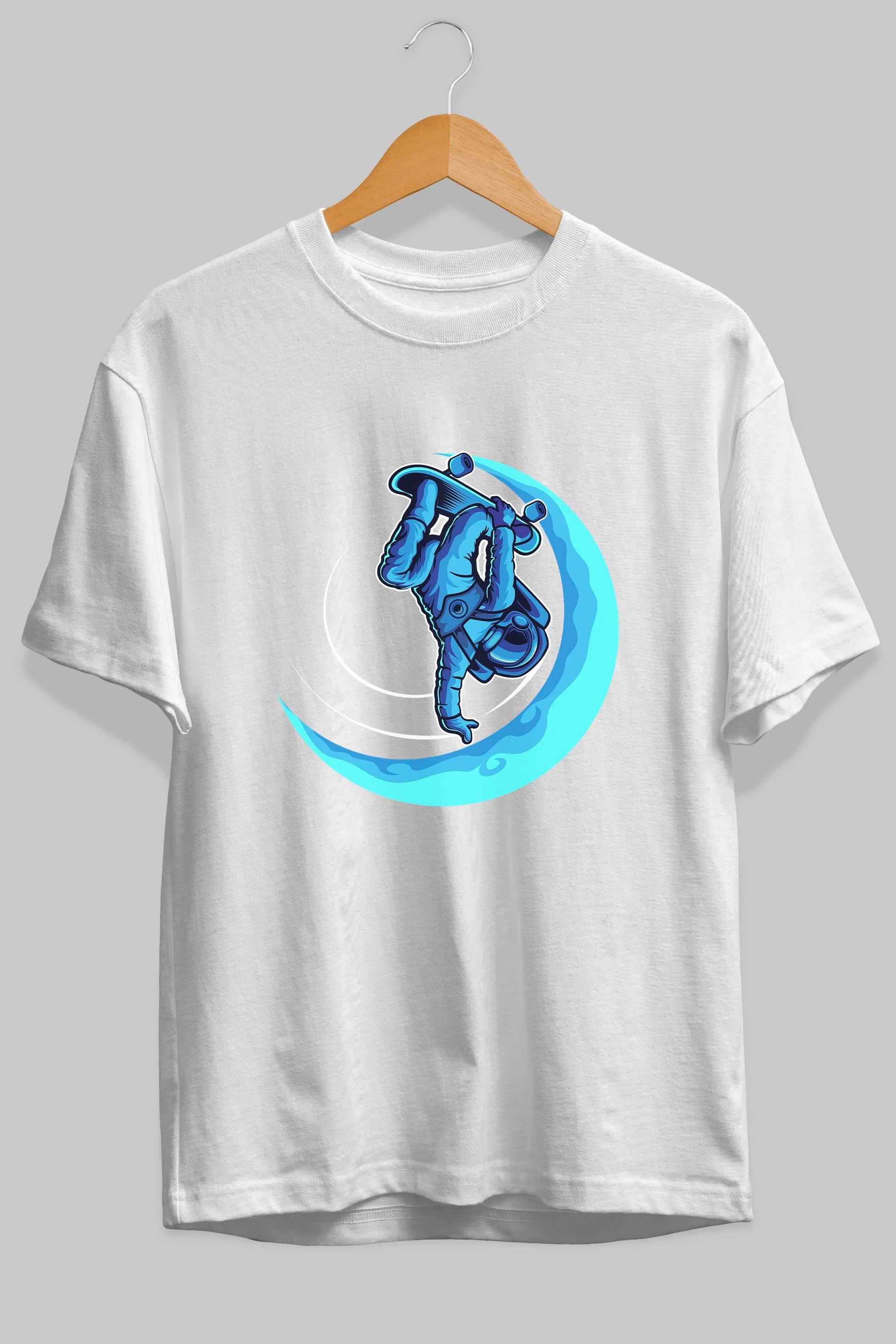 Skating on the moon Ön Baskılı Oversize t-shirt Erkek Kadın Unisex
