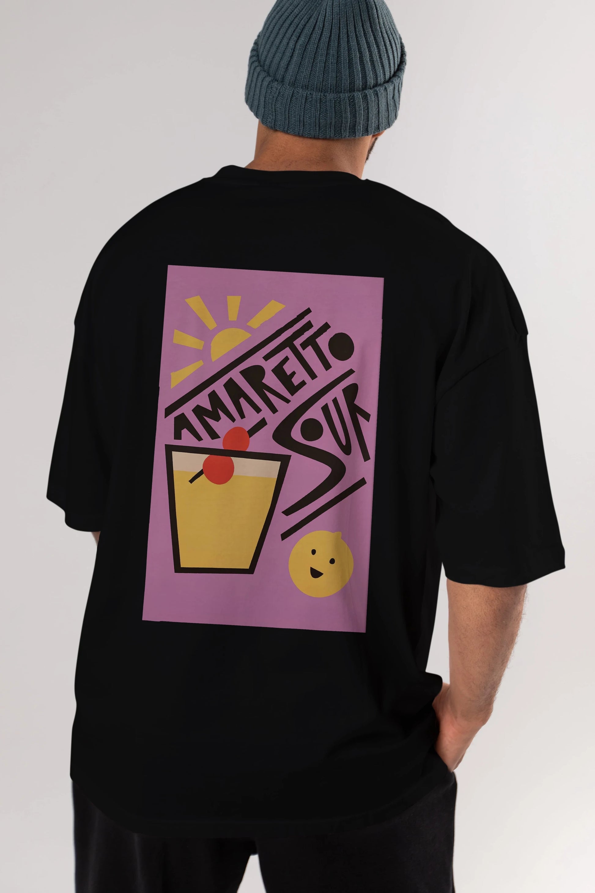 Amaretto Sour Arka Baskılı Oversize t-shirt Erkek Kadın Unisex %100 Pamuk Bisiklet Yaka tişort