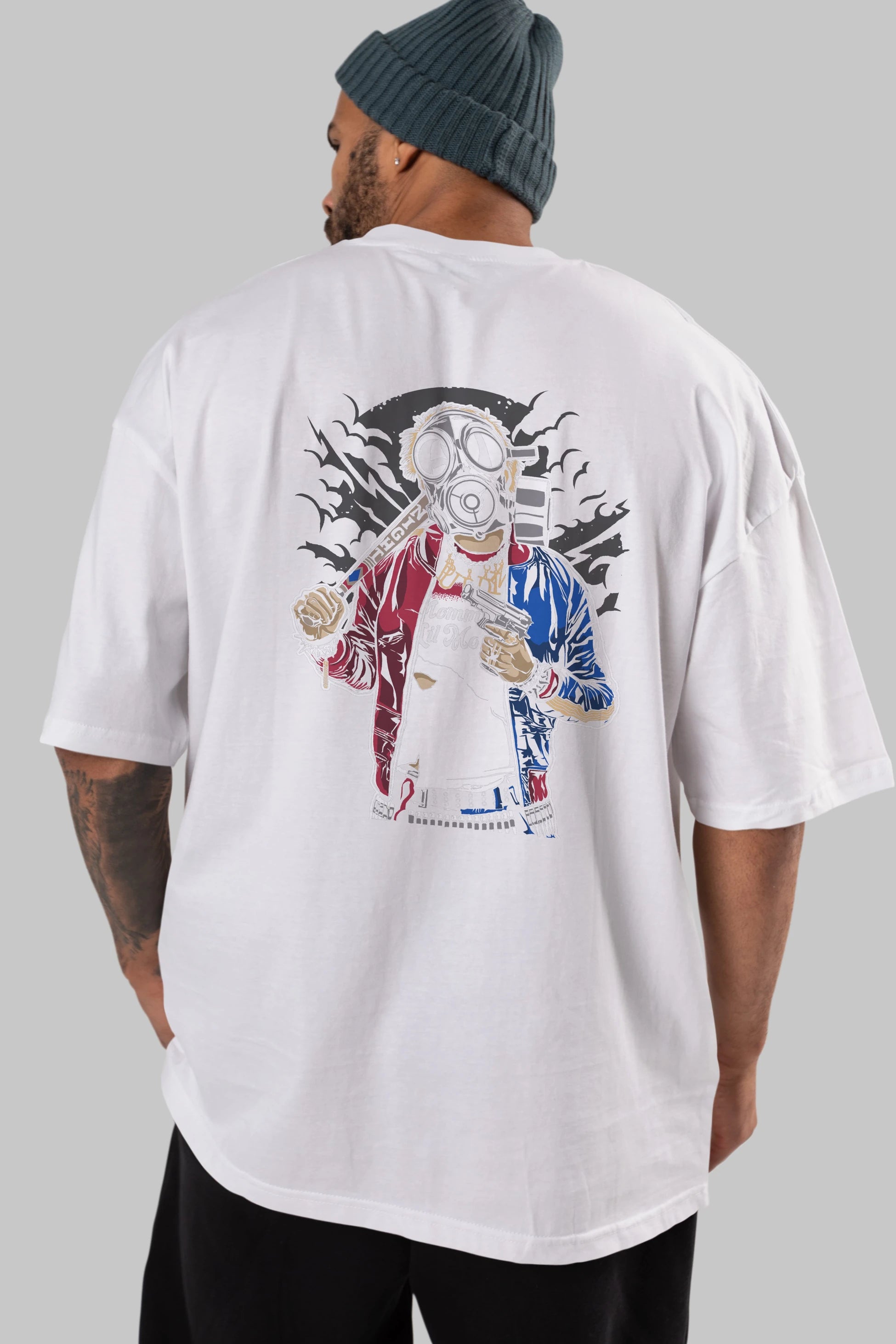 Suicide Gasmask Arka Baskılı Oversize t-shirt Erkek Kadın Unisex %100 Pamuk