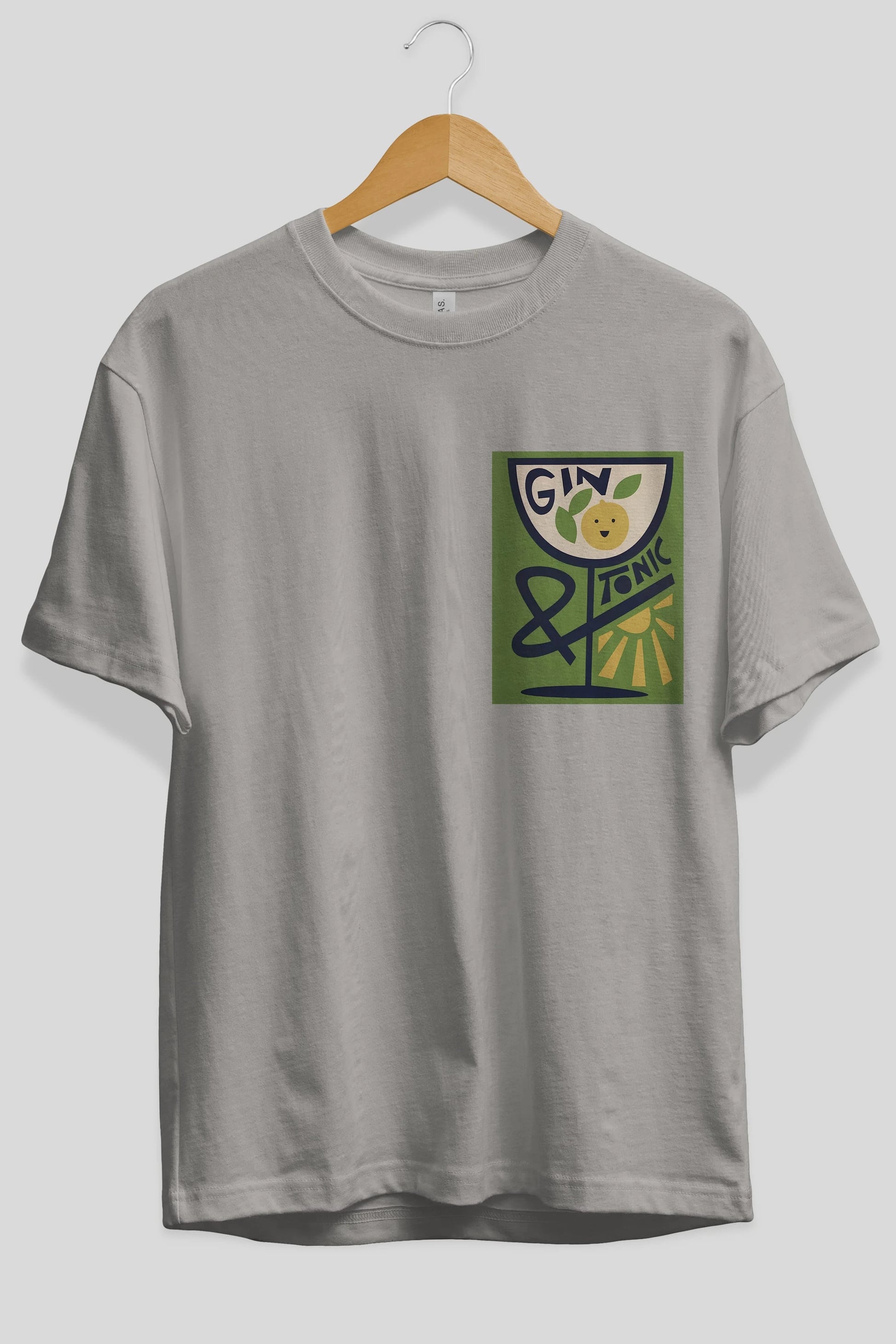 Gin Tonic 3 Ön Sol Baskılı Oversize t-shirt Erkek Kadın Unisex %100 Pamuk Bisiklet Yaka tişort