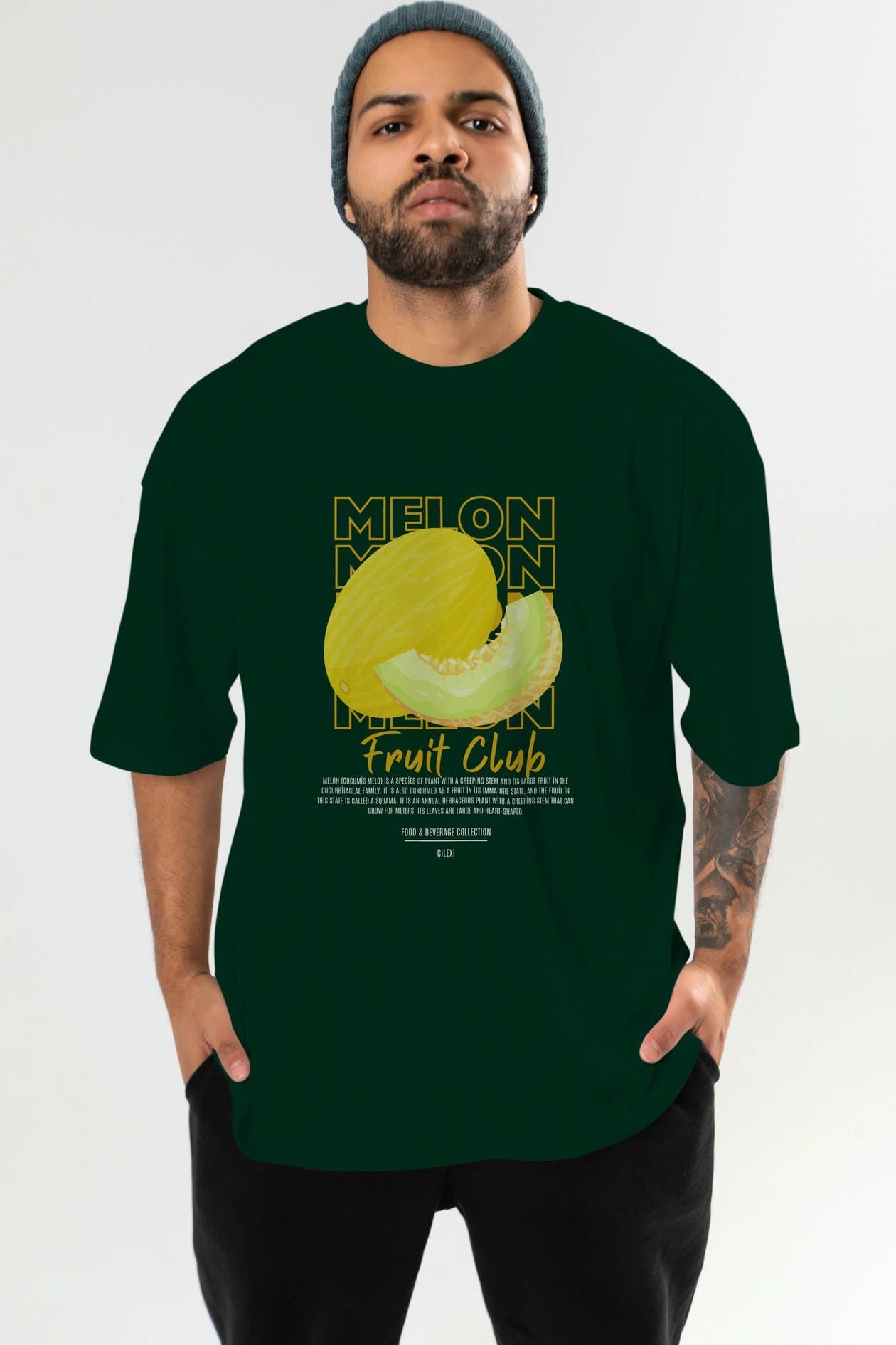 Melon Ön Baskılı Oversize t-shirt Erkek Kadın Pamuk Bisiklet Yaka tişort