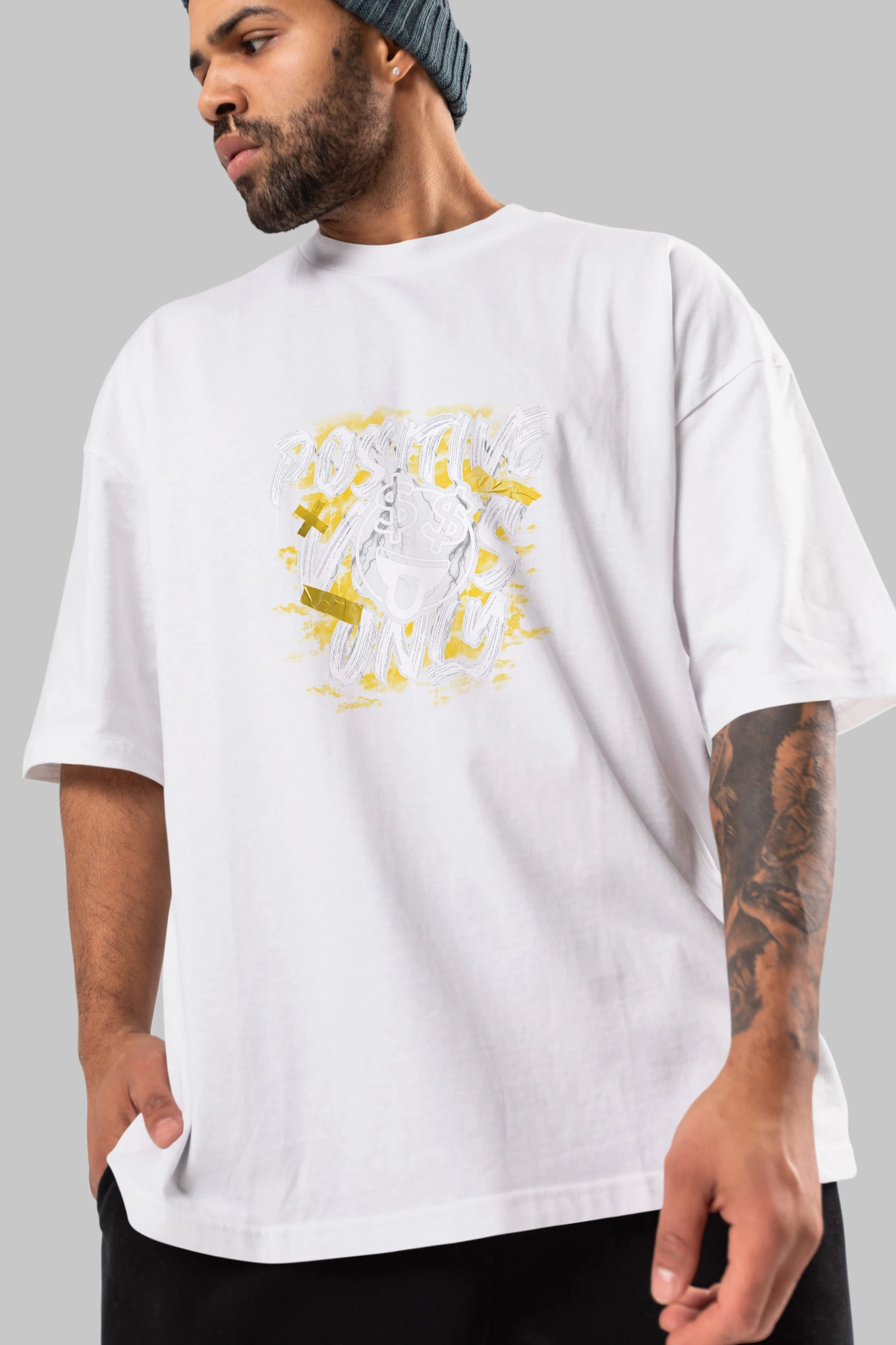 Positive Only Ön Baskılı Oversize t-shirt Erkek Kadın Unisex