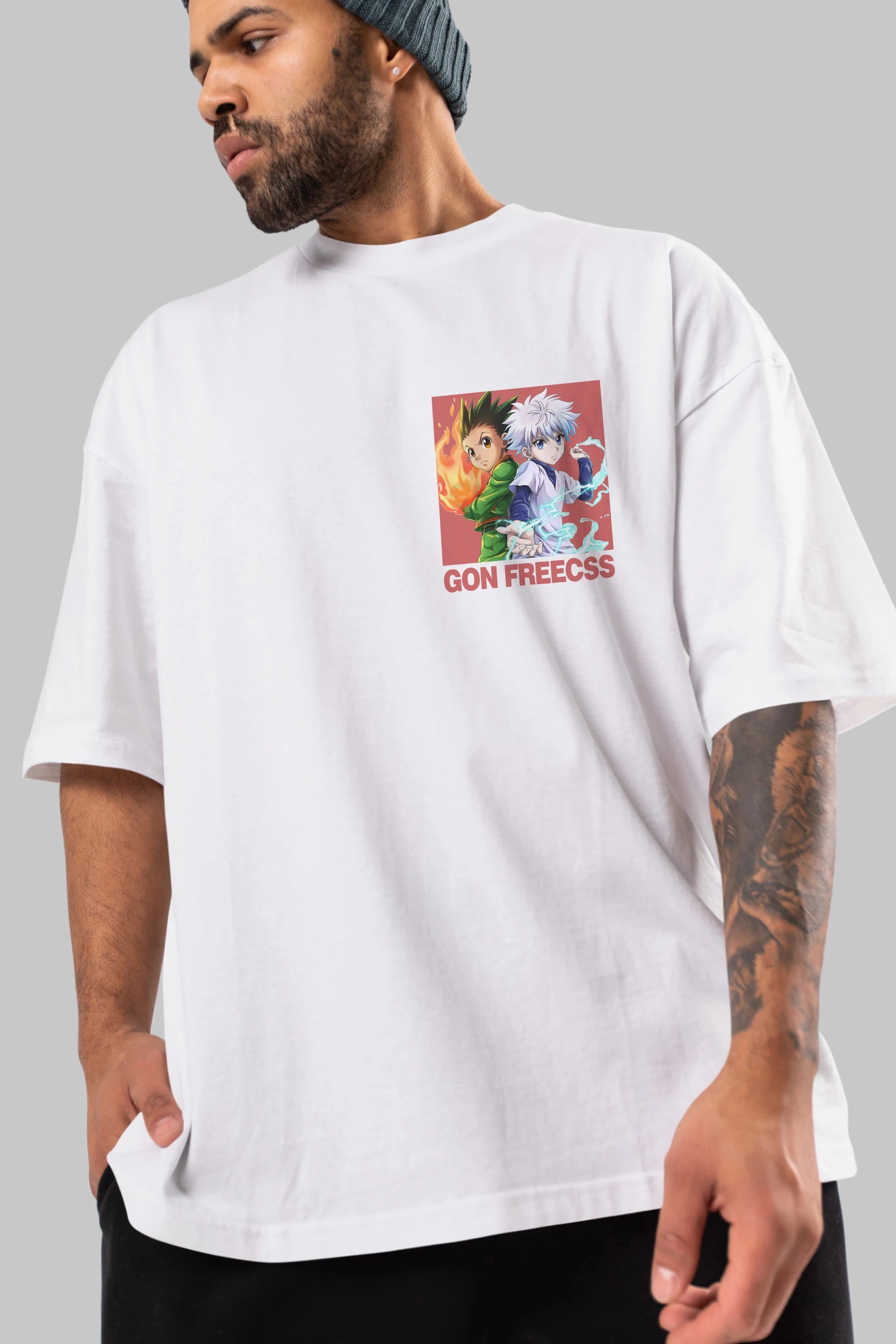 Gon Freecss HUNTER X HUNTER 4 Ön Sol Baskılı Oversize t-shirt Erkek Kadın Unisex %100 Pamuk Bisiklet Yaka tişort