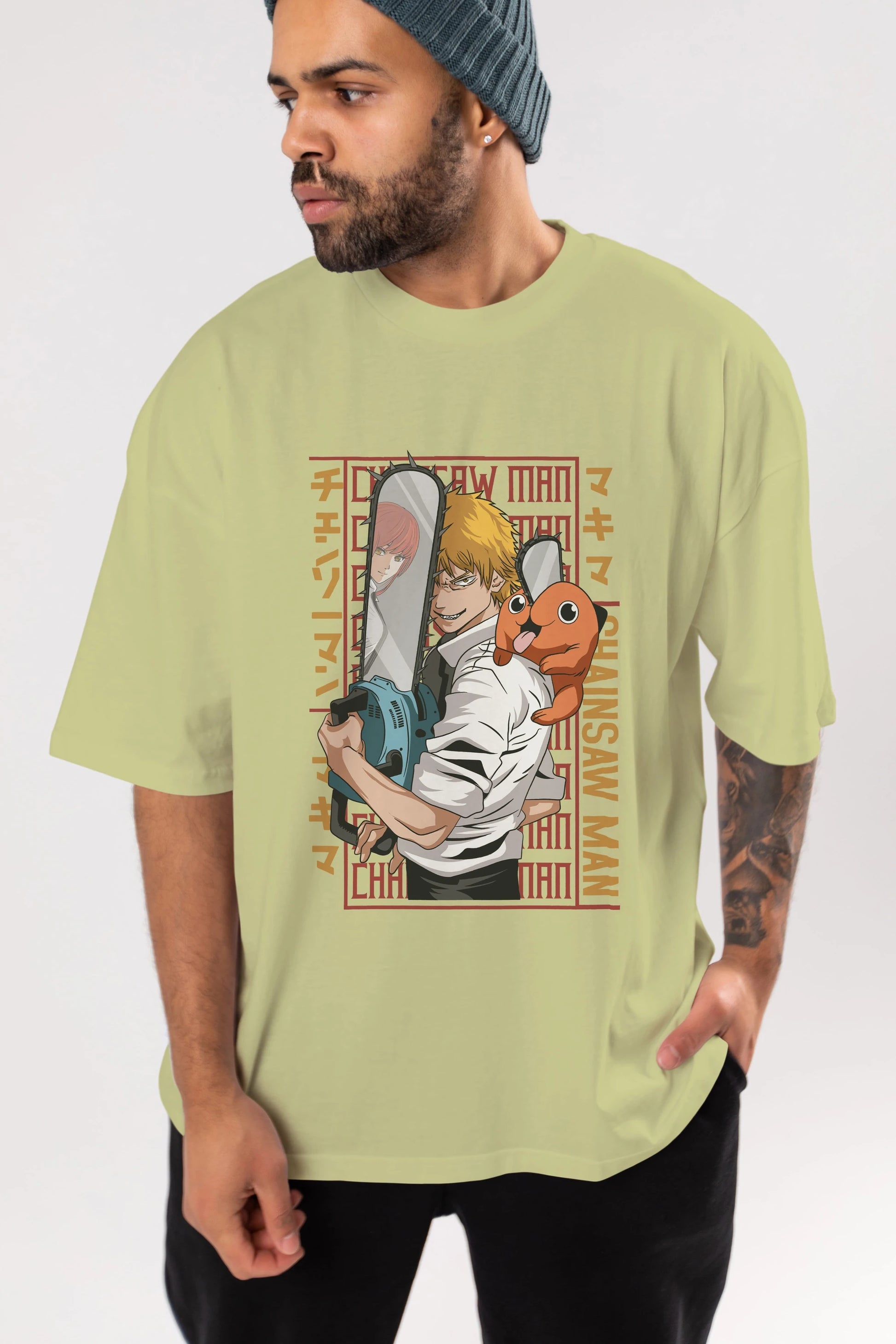 Chainsaw DENJI Anime Ön Baskılı Oversize t-shirt %100 pamuk Erkek Kadın Unisex