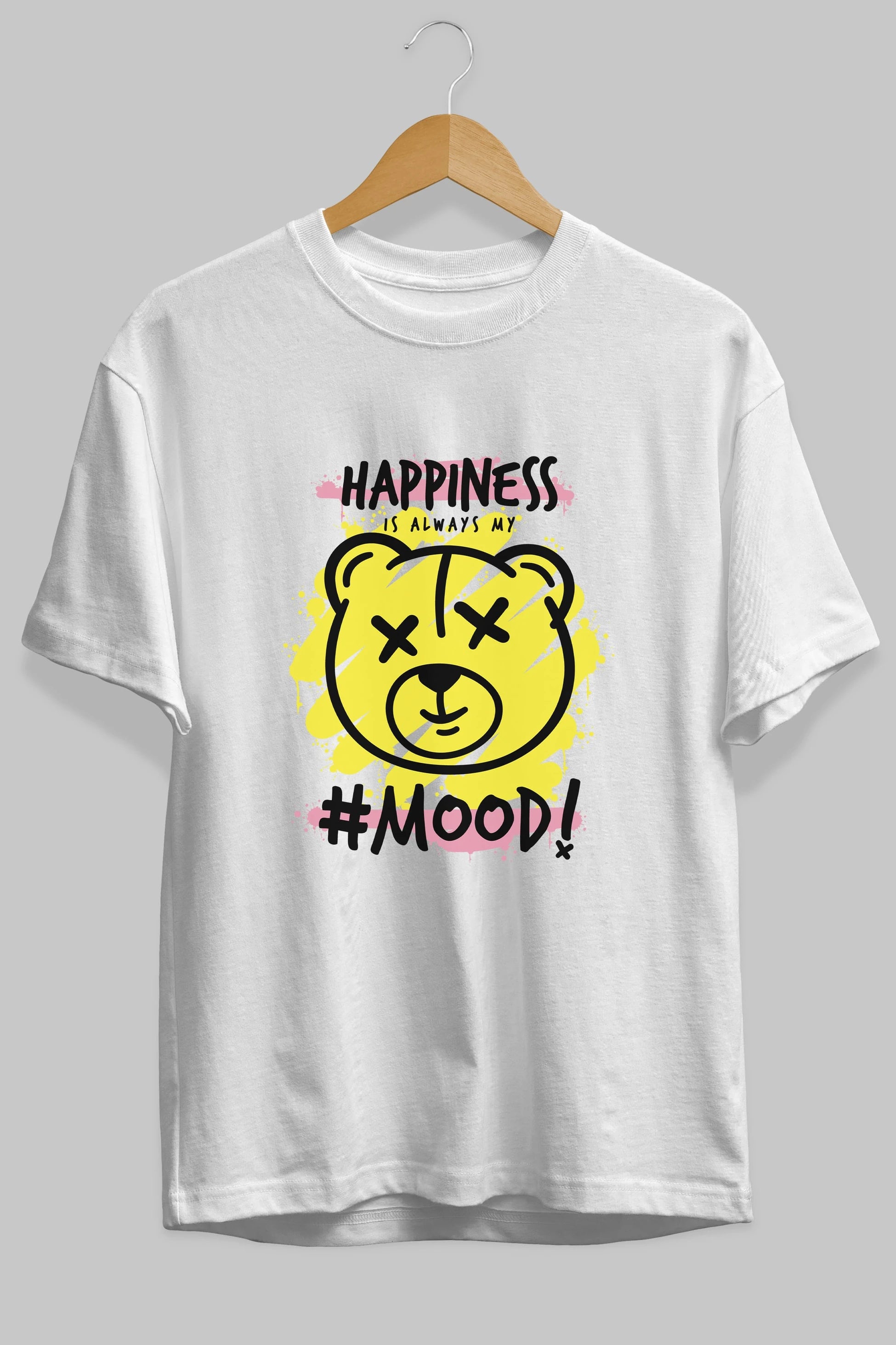 Happiness Mood Bear Ön Baskılı Oversize t-shirt Erkek Kadın Unisex
