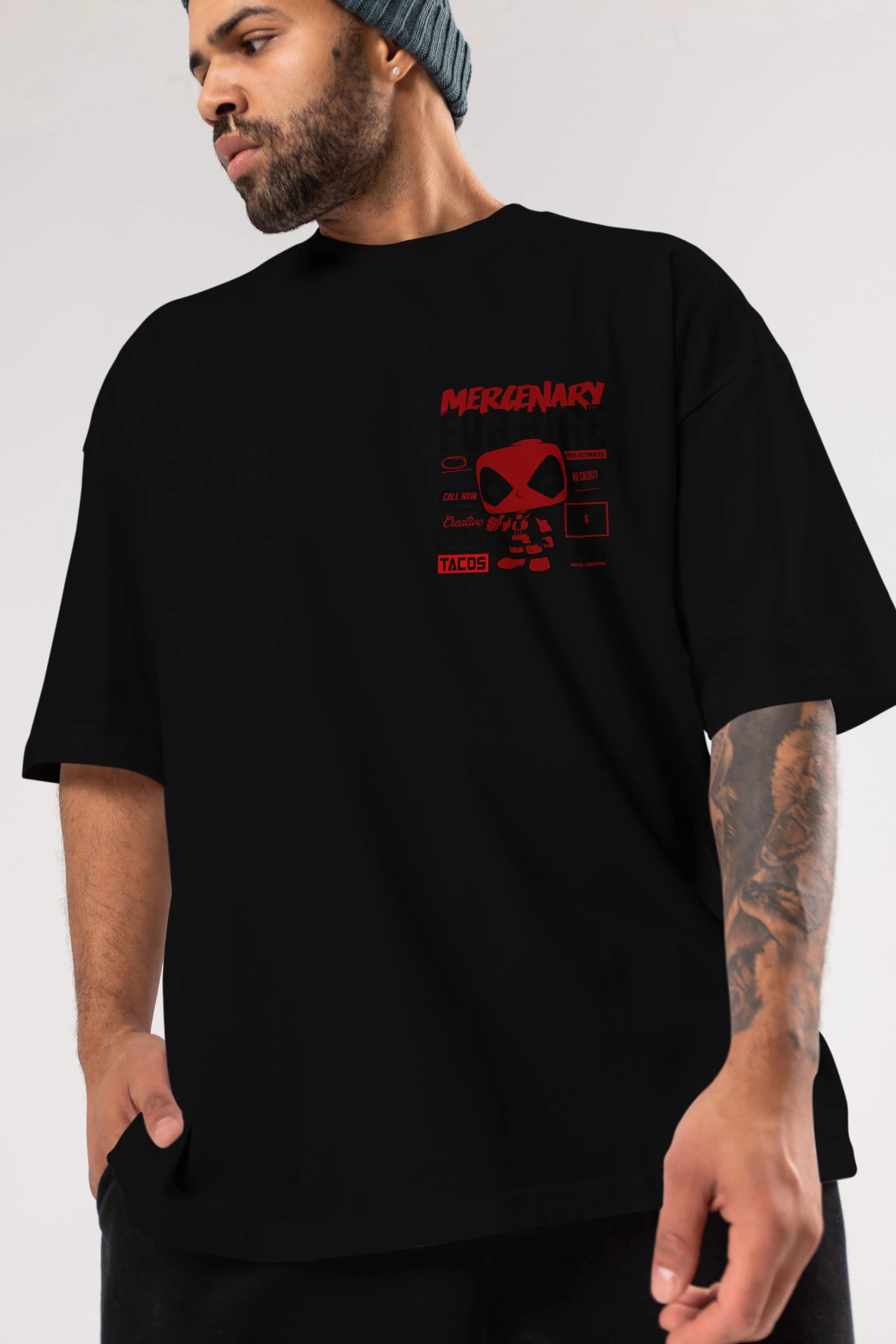 Deadpool (18) Ön Sol Baskılı Oversize t-shirt Erkek Kadın Unisex %100 Pamuk Bisiklet Yaka tişort