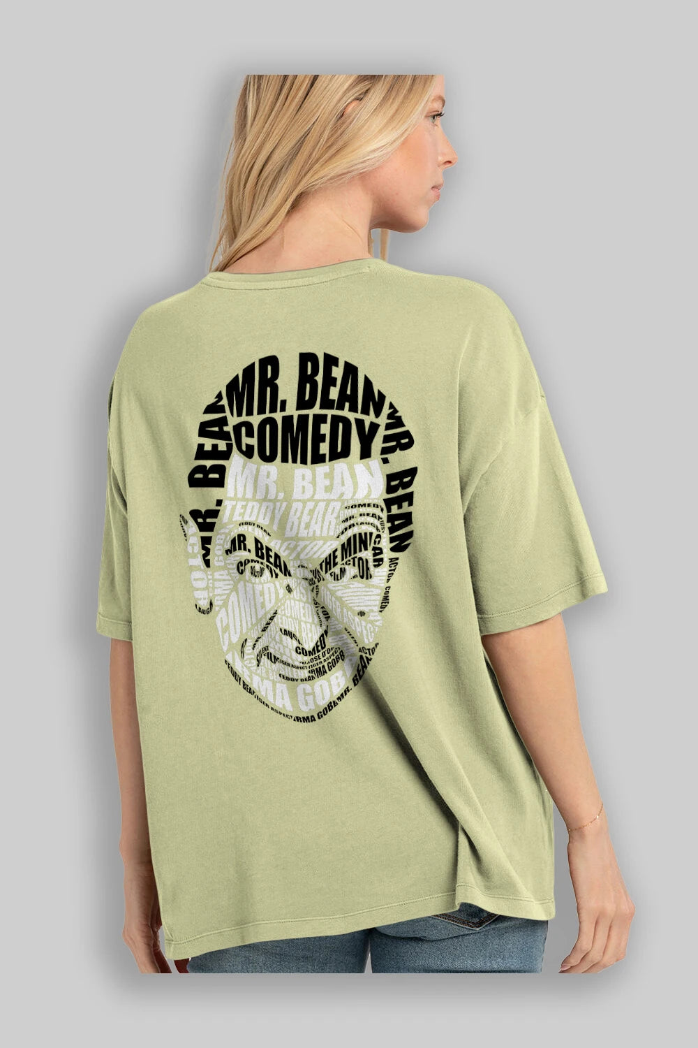 Mr Bean Calligram Arka Baskılı Oversize t-shirt %100 pamuk Erkek Kadın Unisex
