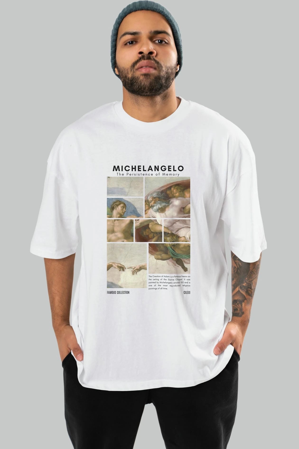 Michelangelo ön Baskılı Oversize t-shirt Erkek Kadın Bisiklet Yaka Pamuk tişort