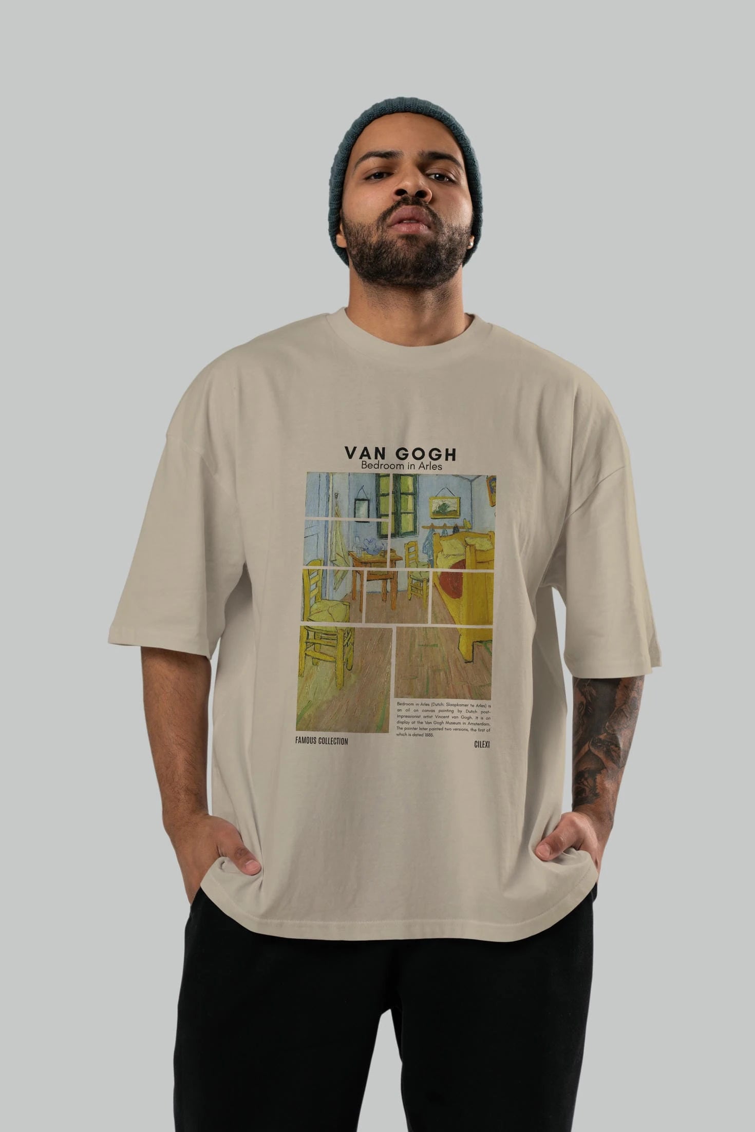 Van Gogh ön Baskılı Oversize t-shirt Erkek Kadın Bisiklet Yaka Pamuk tişort