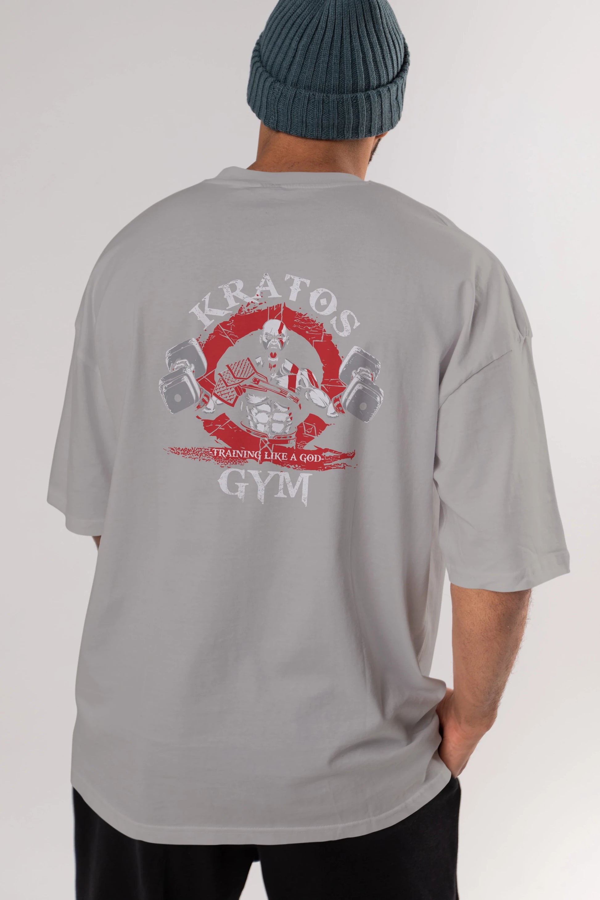Kratos GYM Arka Baskılı Oversize t-shirt Erkek Kadın Unisex %100 Pamuk Bisiklet Yaka tişort