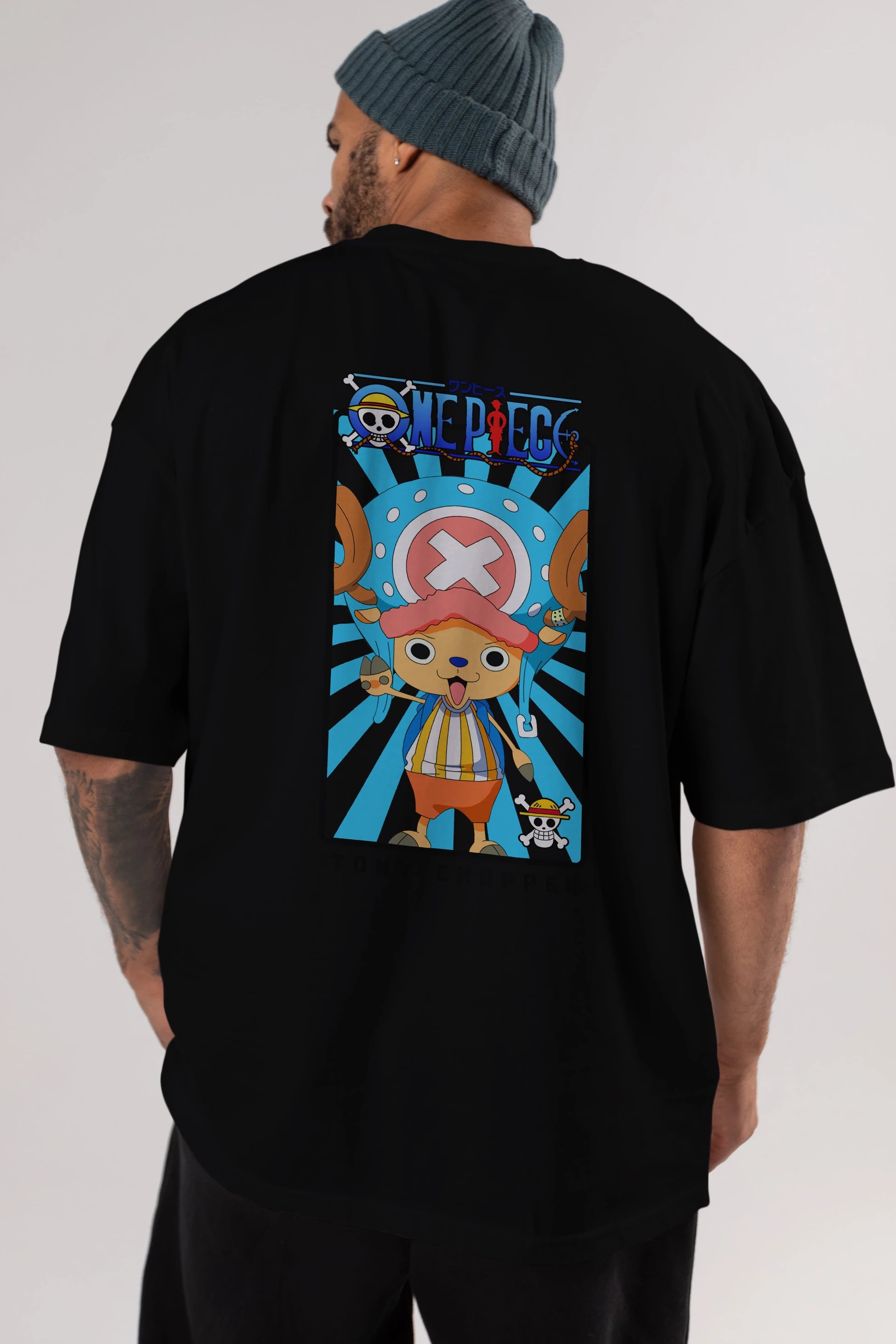Chopper Anime Arka Baskılı Oversize t-shirt Erkek Kadın Unisex %100 pamuk tişort