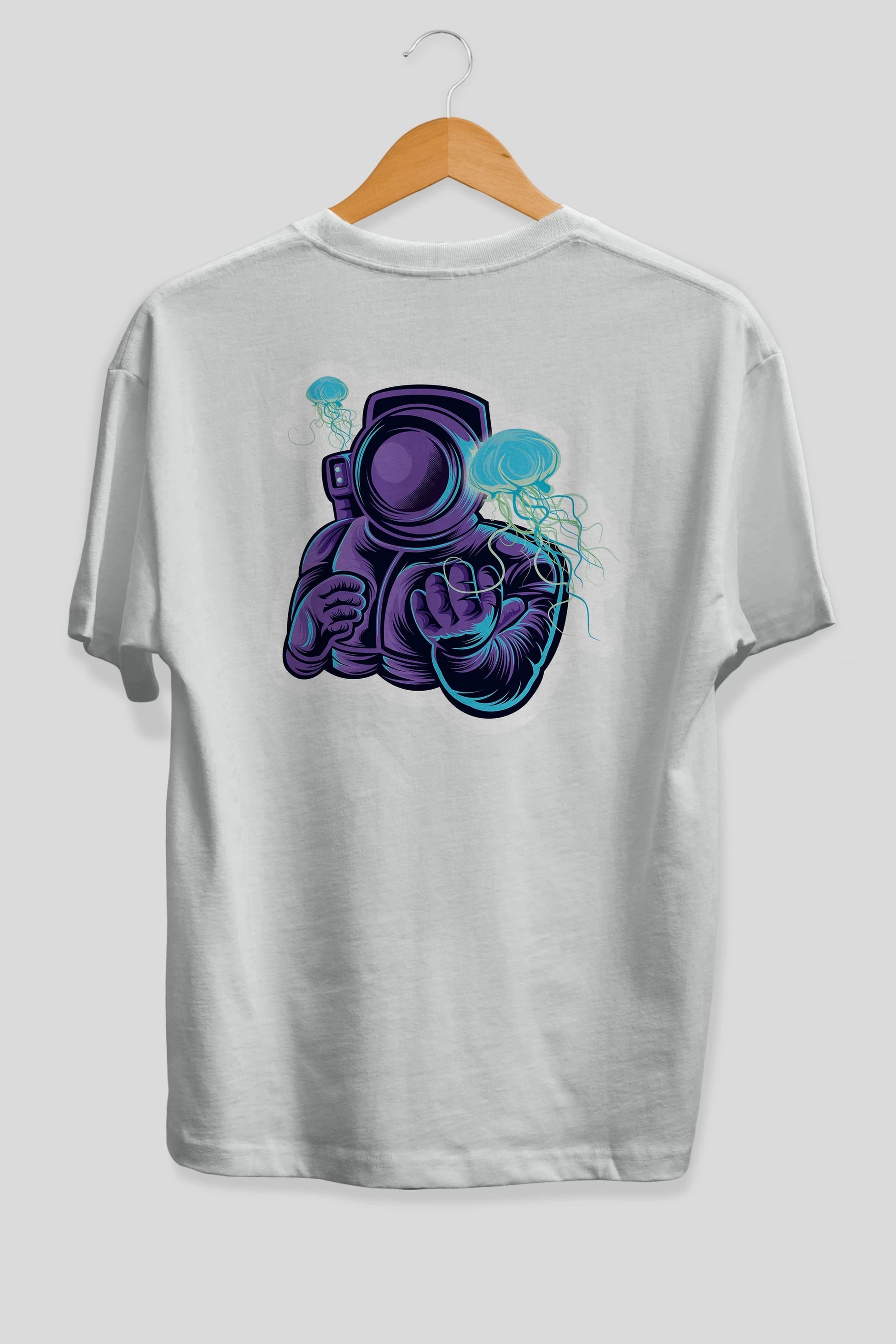 Astronaut and Jellyfish Sticker Arka Baskılı Oversize t-shirt Erkek Kadın Unisex